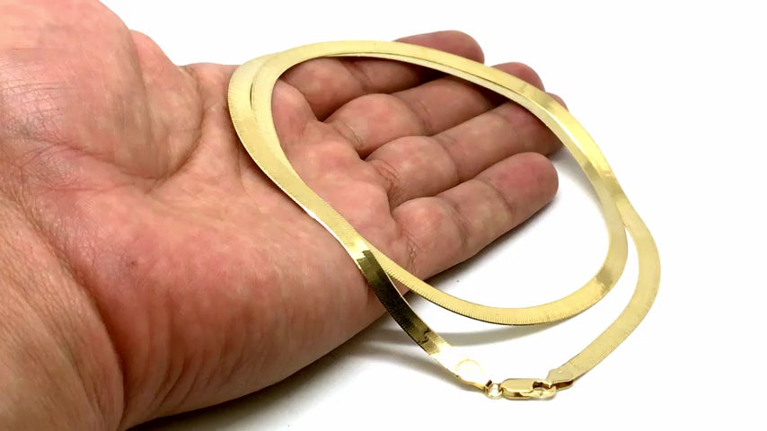 14k Yellow Real Solid Gold Imperial Herringbone Chain Necklace, 6.0mm, 18