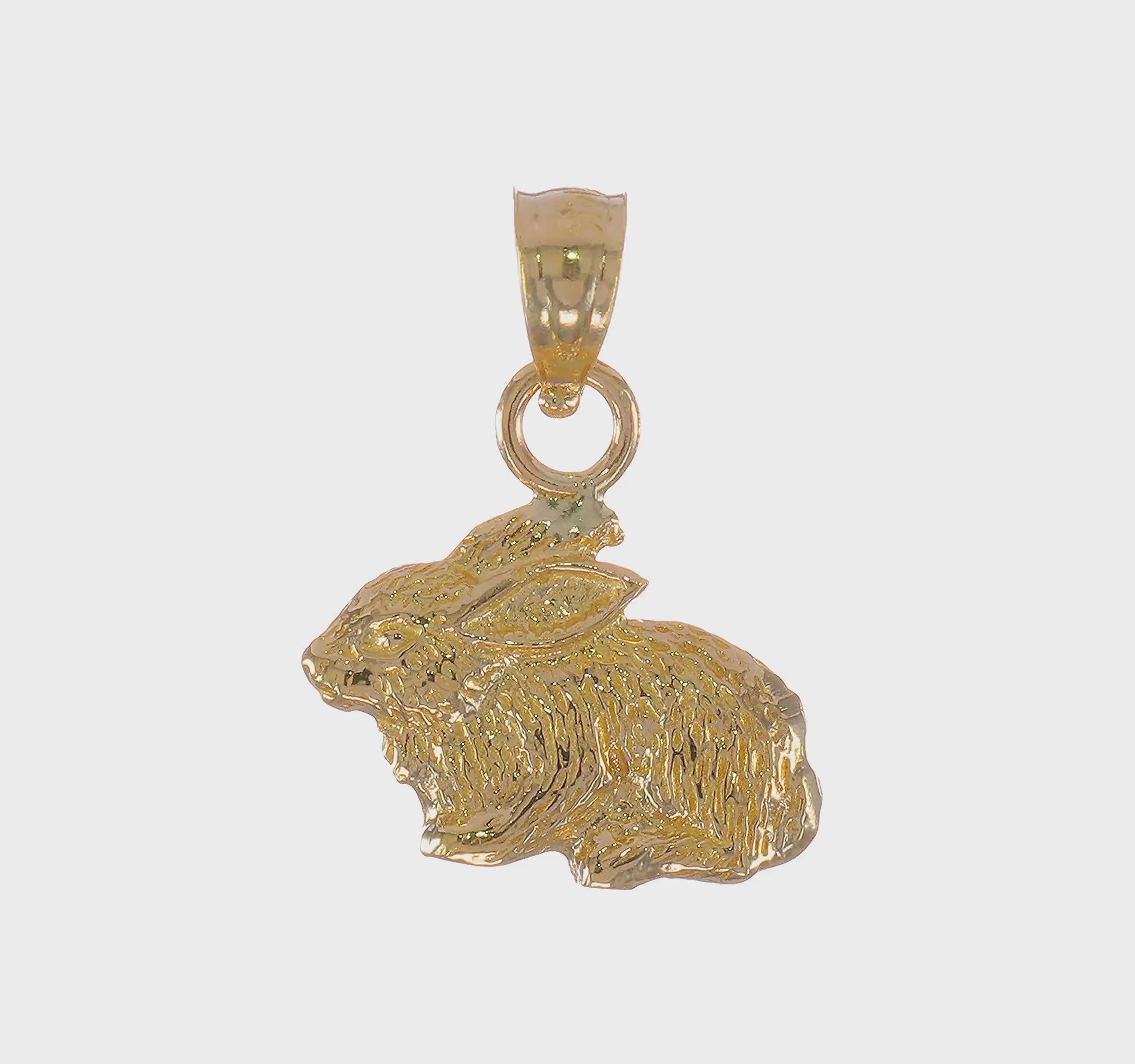 14k Yellow Gold Bunny Rabbit Pendant Charm, 16x13mm