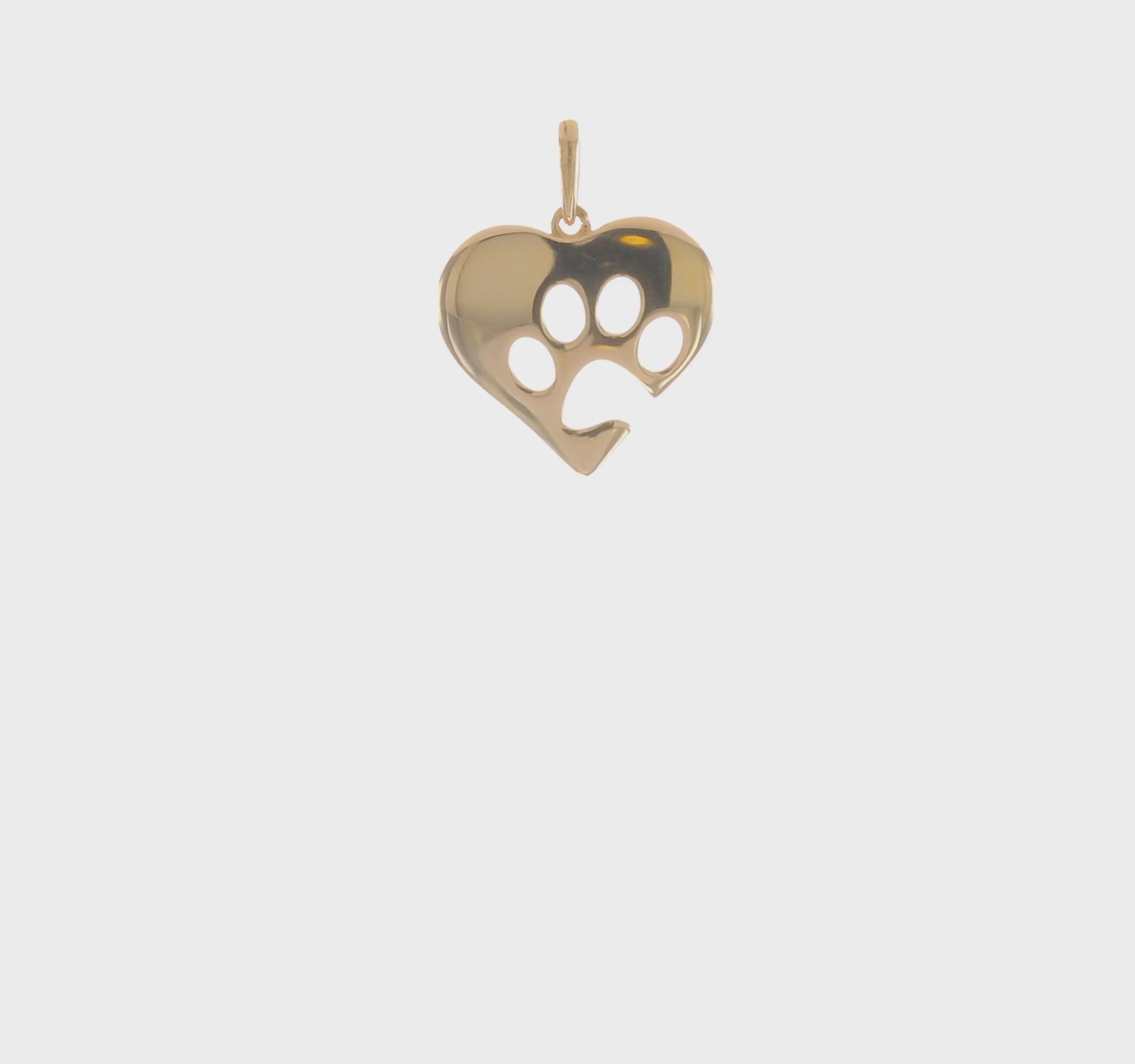 14K Yellow Gold Heart with Paw Print Pendant Charm, 12x12mm