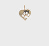 14K Yellow Gold Heart with Paw Print Pendant Charm, 12x12mm