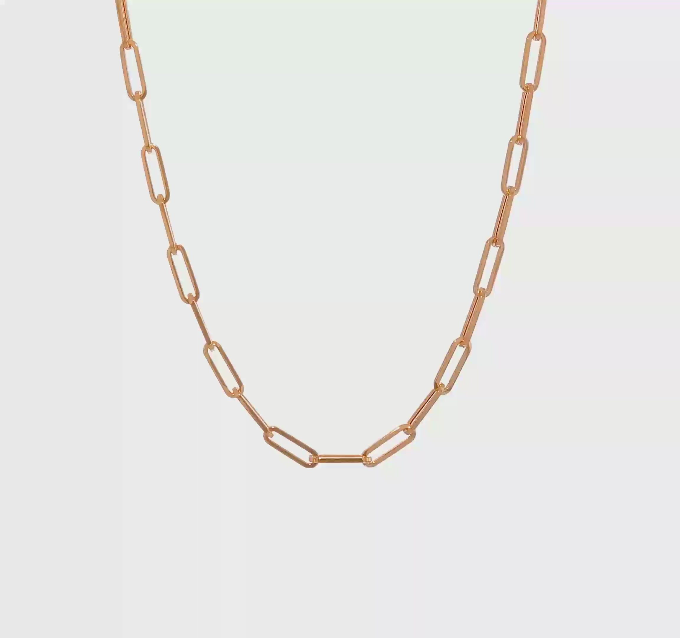 14k Rose Gold Paperclip Chain Necklace, 3mm