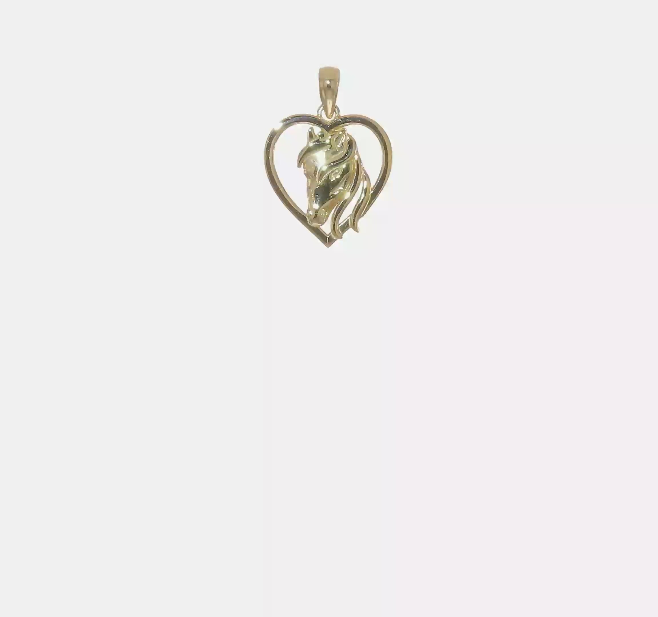 14k Yellow Gold Horse Head And Heart Pendant, 22x15mm