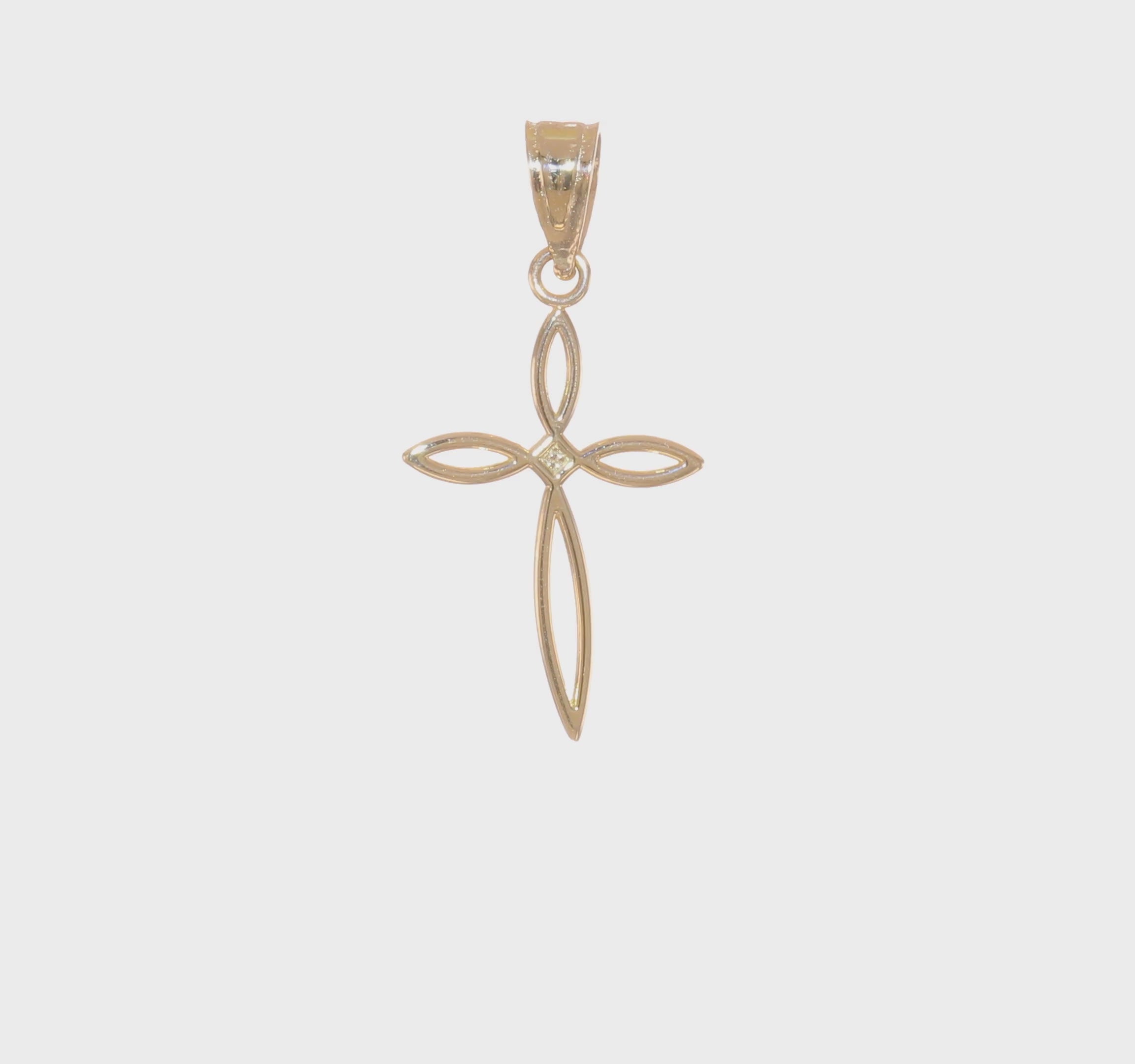 14K Yellow Gold Cross Pendant, Passion Design, 24x12mm