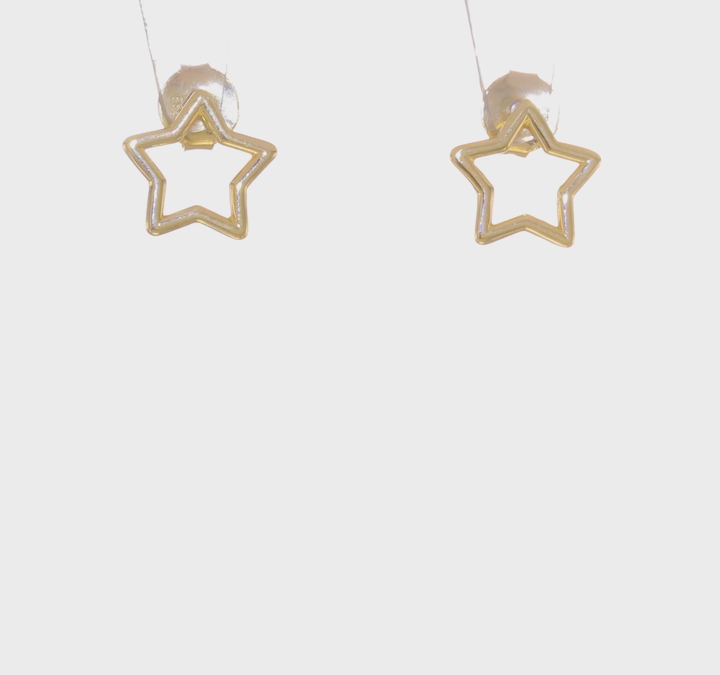 14k Yellow Gold High Polished Open Star Stud Post Earrings,9x9mm