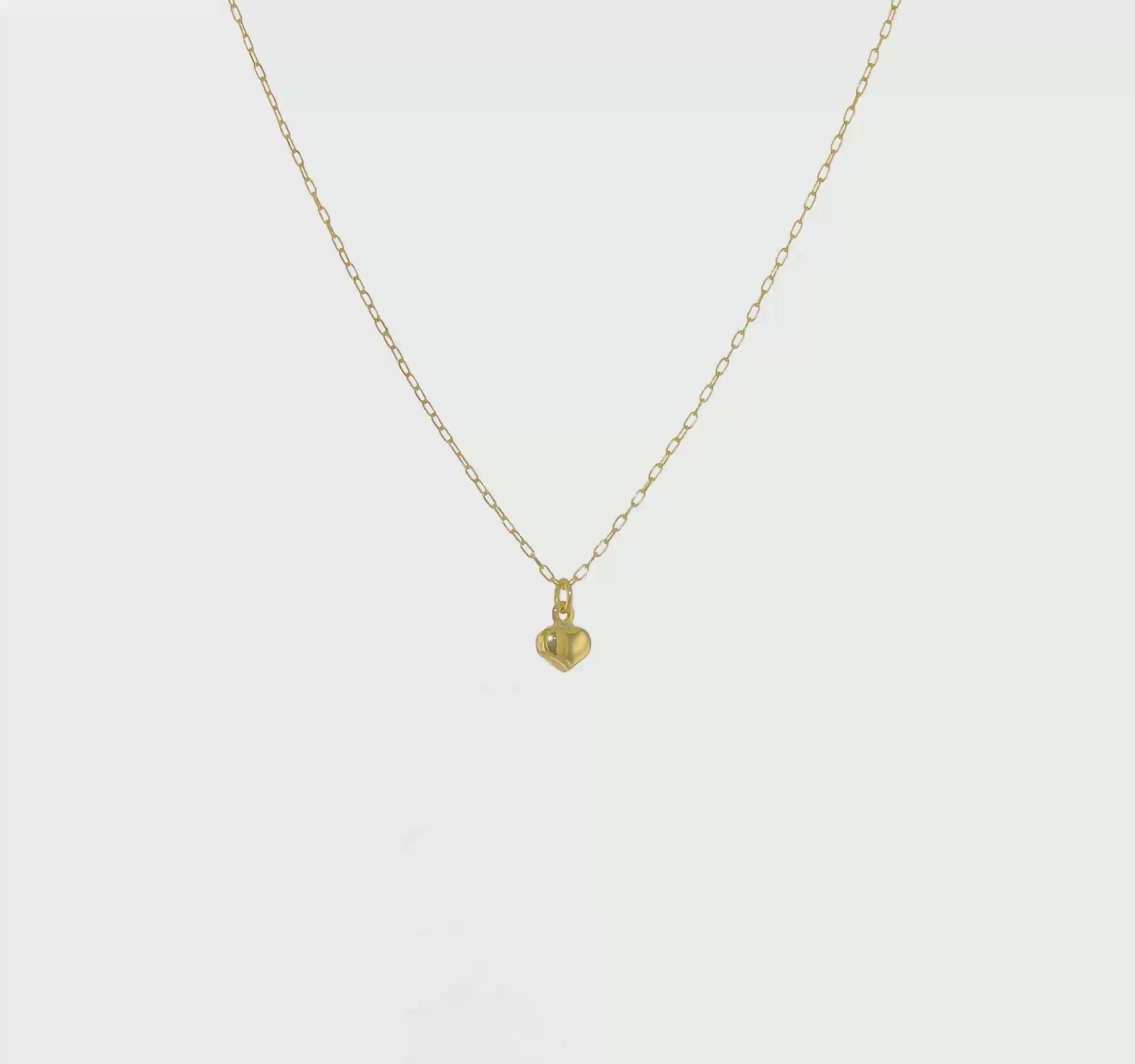 14K Yellow Gold Puffed Heart Pendant Necklace, 16.5 inches