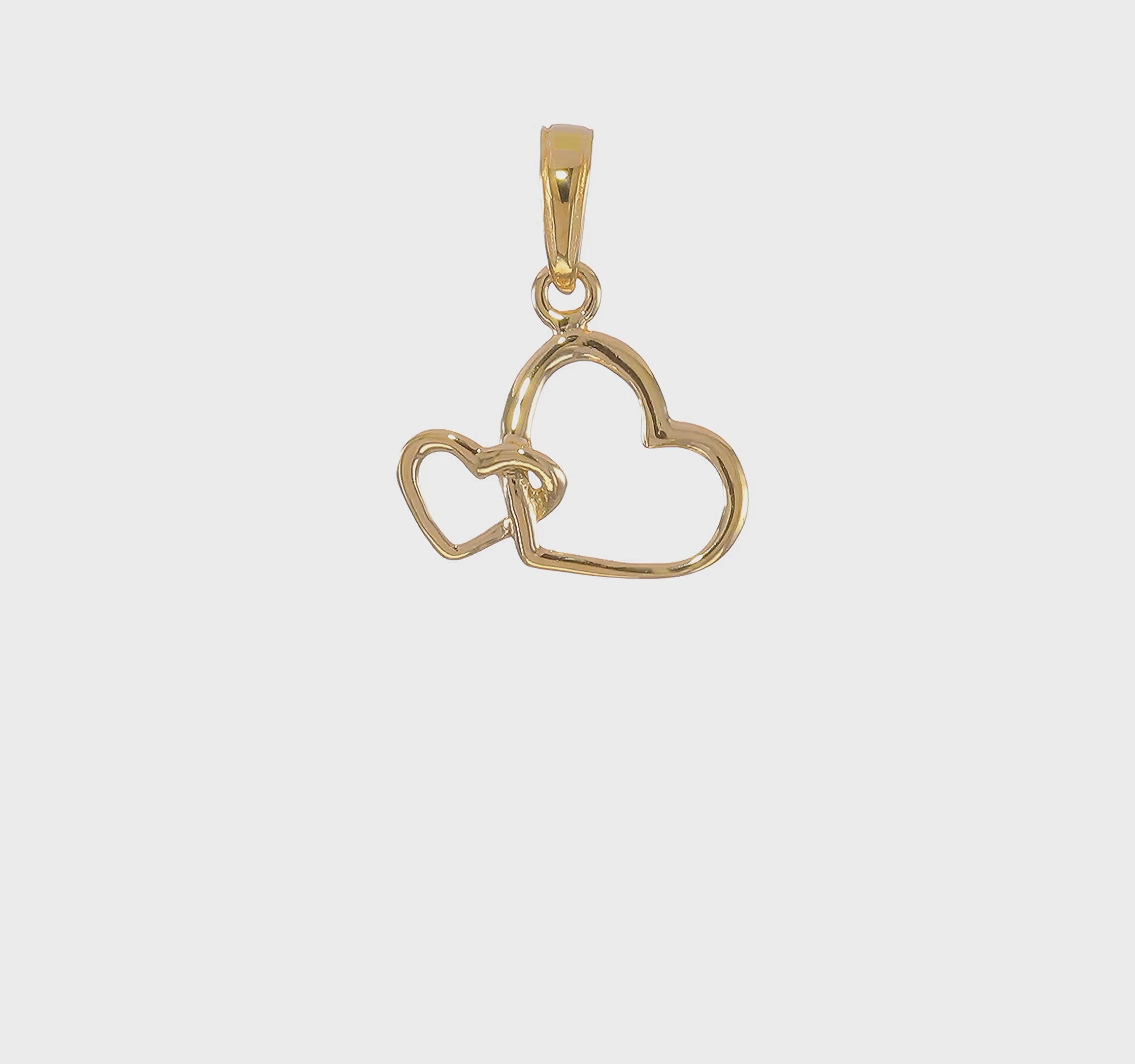 14K Solid Gold Intertwined Double Heart Pendant, 17x15mm