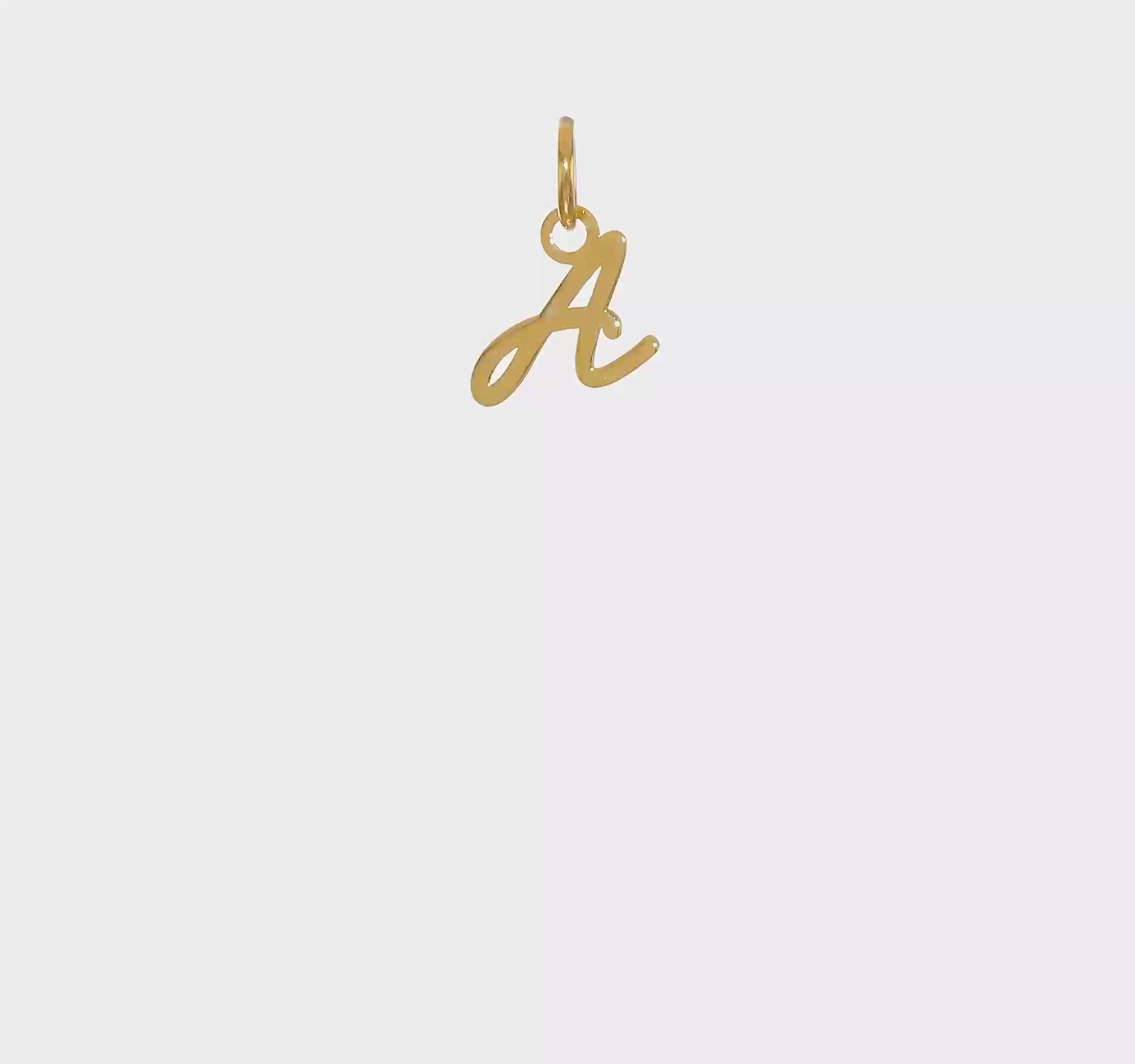 14K Yellow Gold Script Alphabet Initial Letter Charm Pendant, 14mm