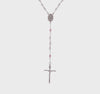 Sterling Silver Polished Crystal Rose Quartz Rosary Cross Necklace, 21.5 Inch