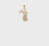 10K Yellow Gold Deer Head Pendant Charm, Antler Design, 29mm x 15mm