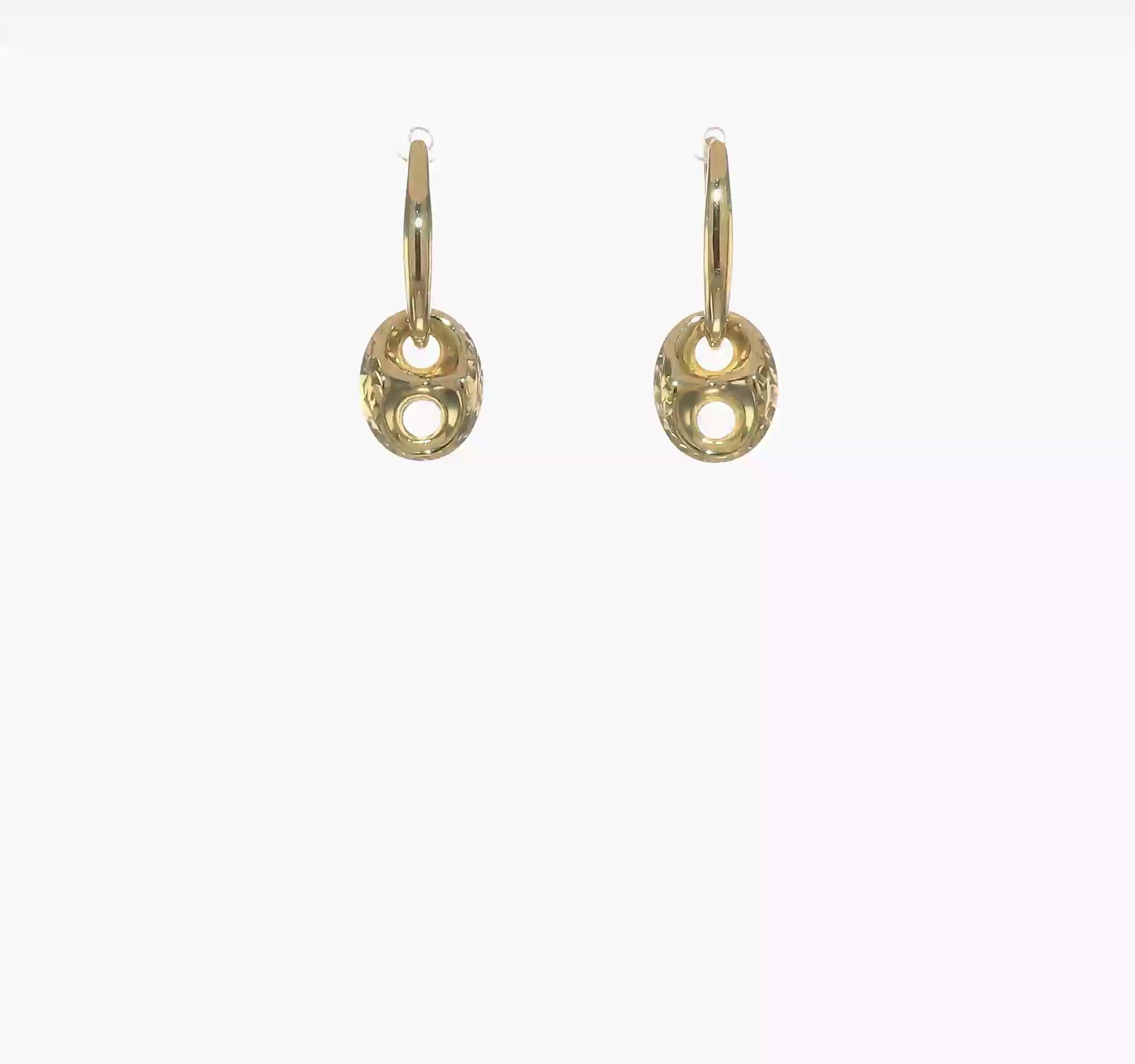 14K Yellow Gold Diamond-cut Mariner Hoop Earrings, 21x9mm