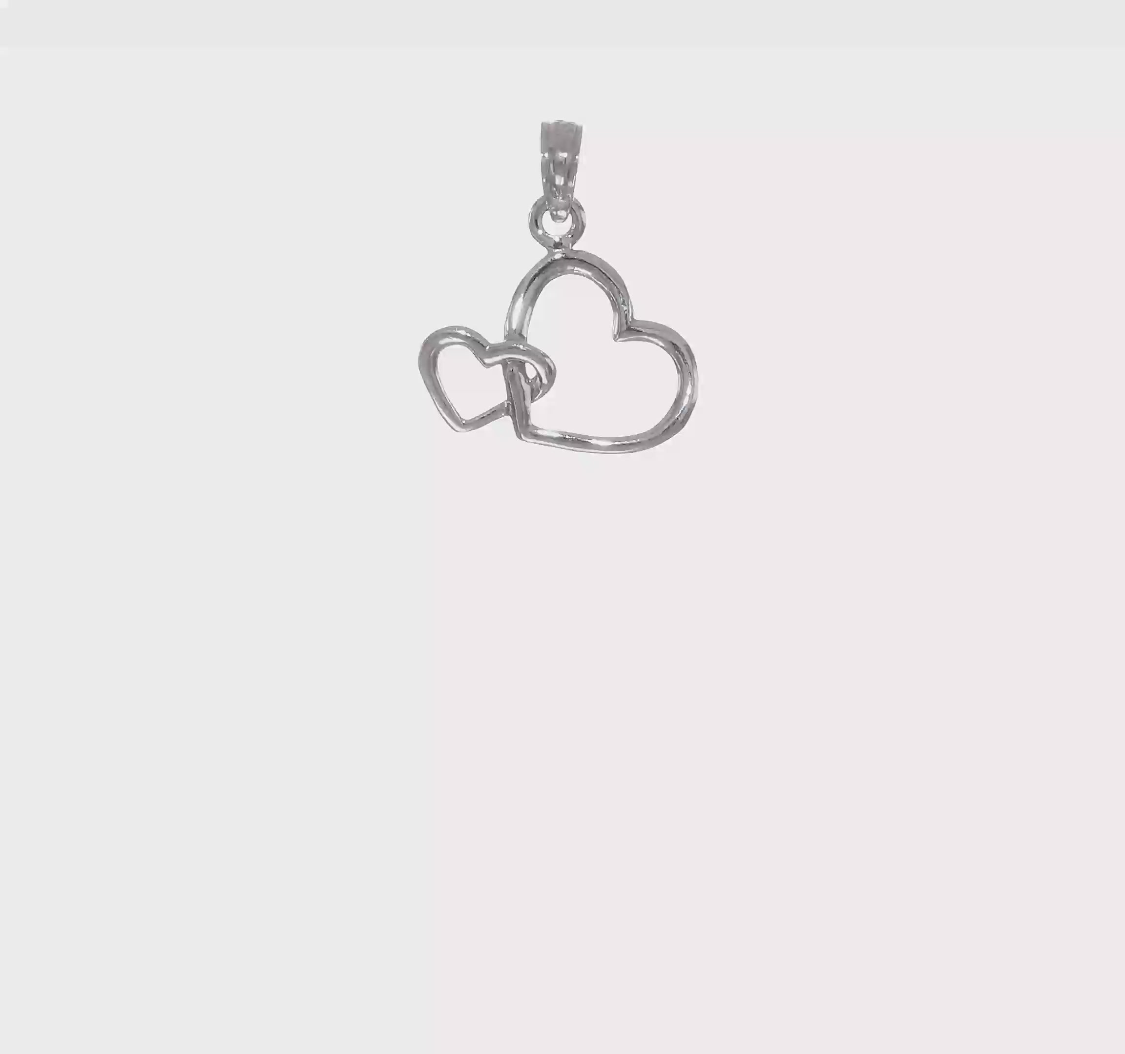 14K Solid Gold Intertwined Double Heart Pendant, 17x15mm