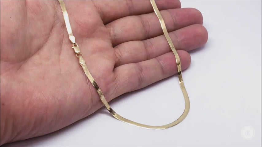10k Yellow Solid Gold Imperial Herringbone Chain Necklace, 2.8mm