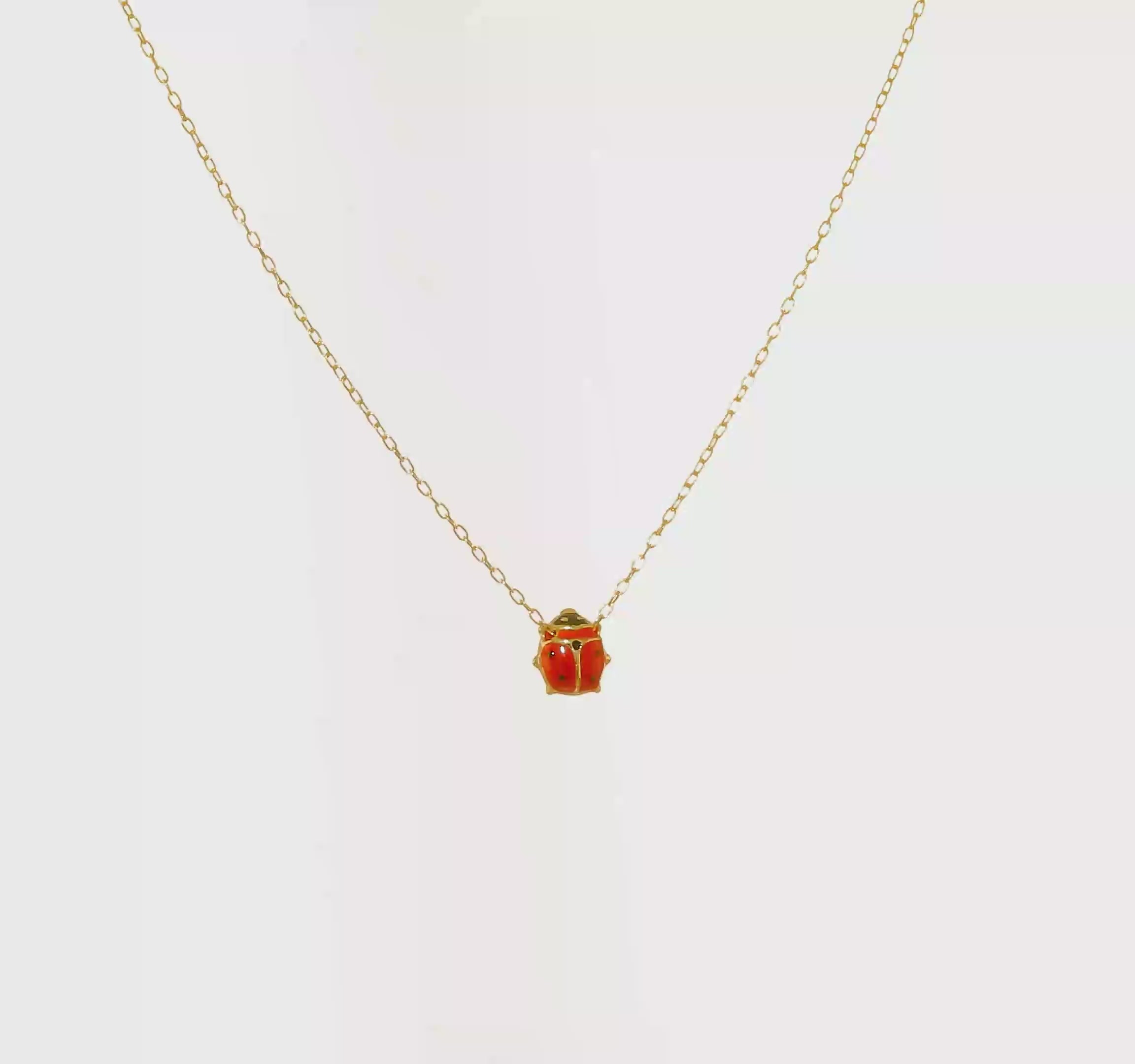 14k Yellow Gold Enameled Ladybug Pendant Necklace, 17 Inches