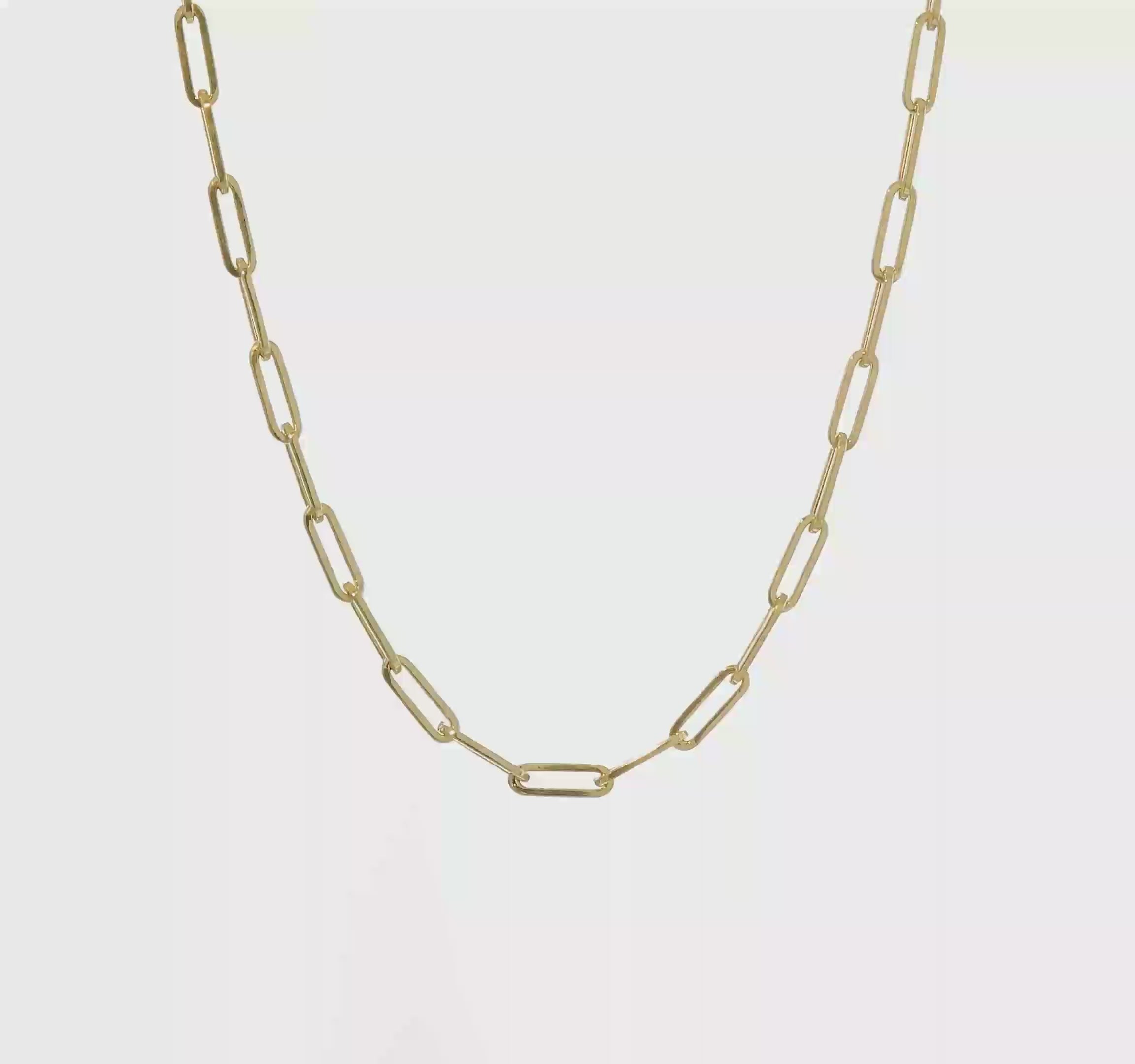 14k Real Gold Flat Paperclip Chain Necklace, 4mm Width