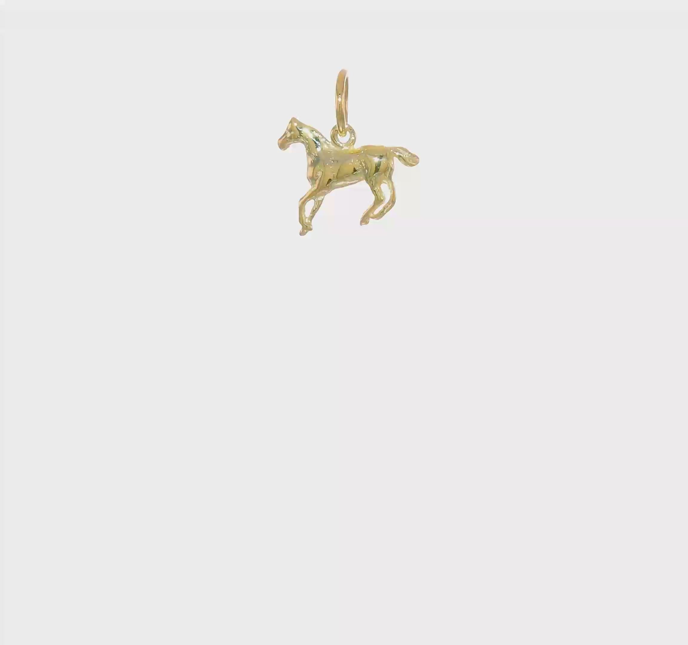 10k Yellow Gold Running Horse Charm Pendant, 13x13mm