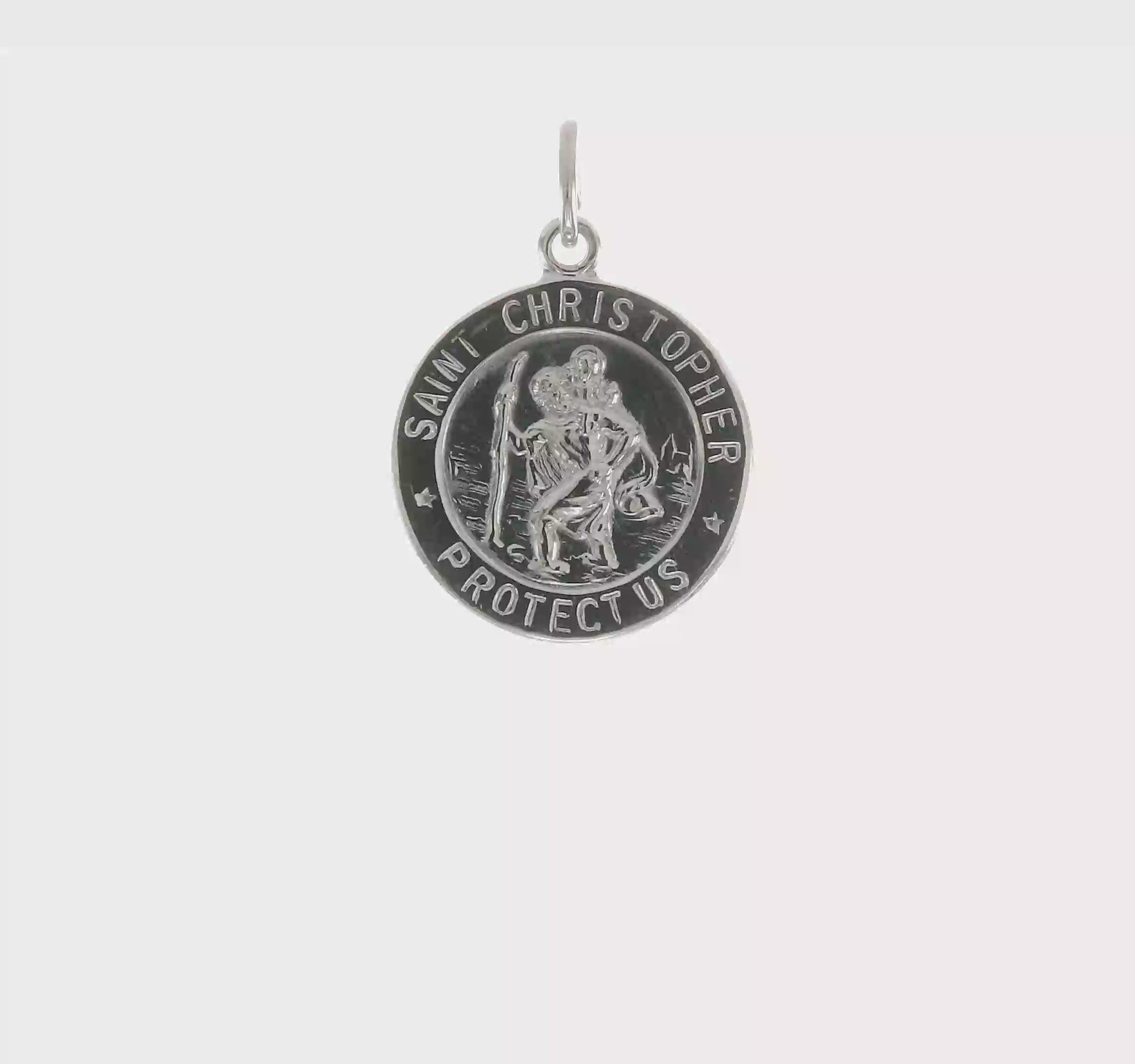 Sterling Silver Rhodium Plated Saint Christopher Medal Pendant, 21x15mm
