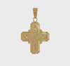 14k Yellow Gold Catholic 4-Way Cross Mary Saint Christopher Pendant, 28x17mm