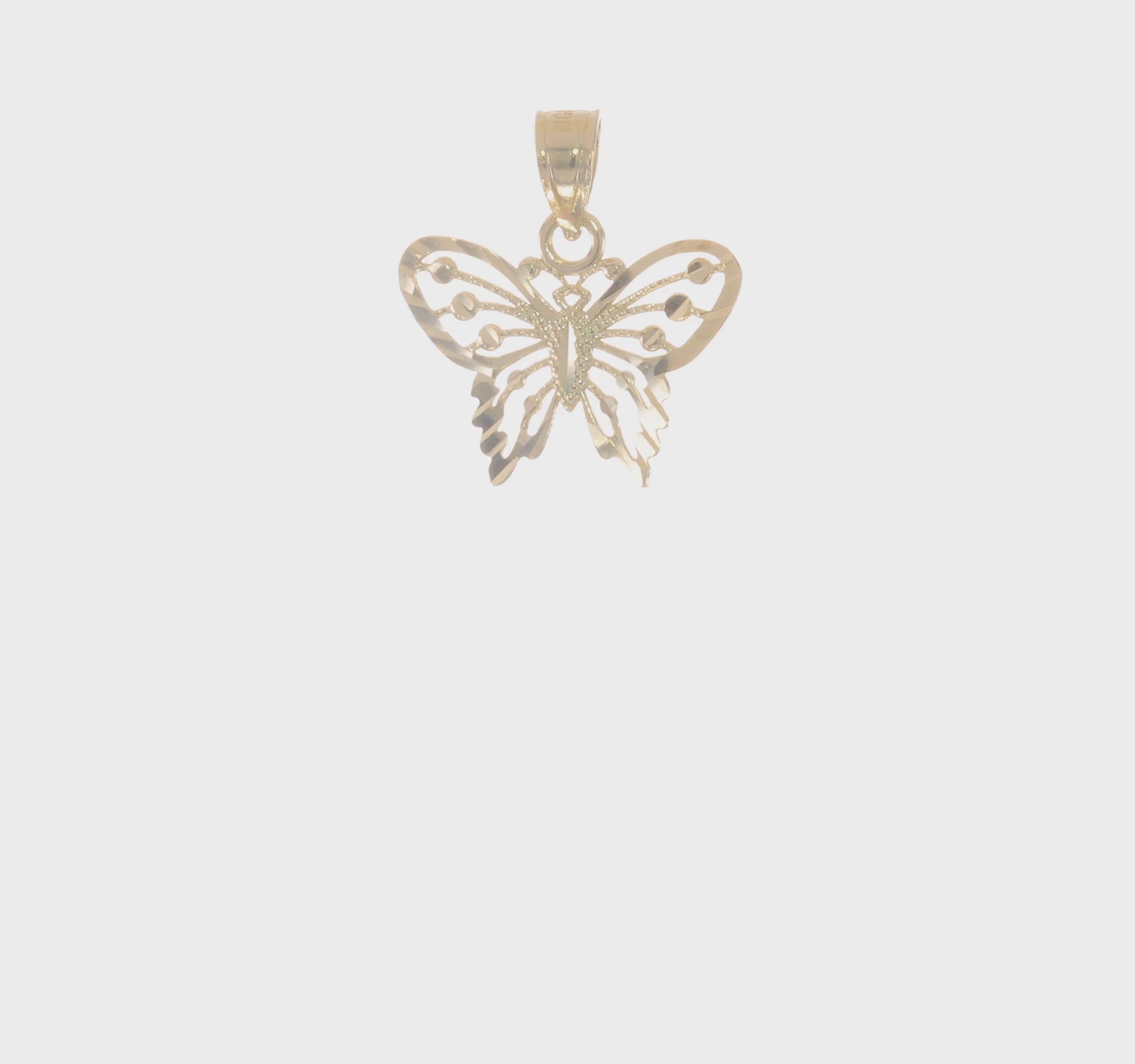 10k Yellow Gold Diamond-Cut Butterfly Charm Pendant, 18x16mm
