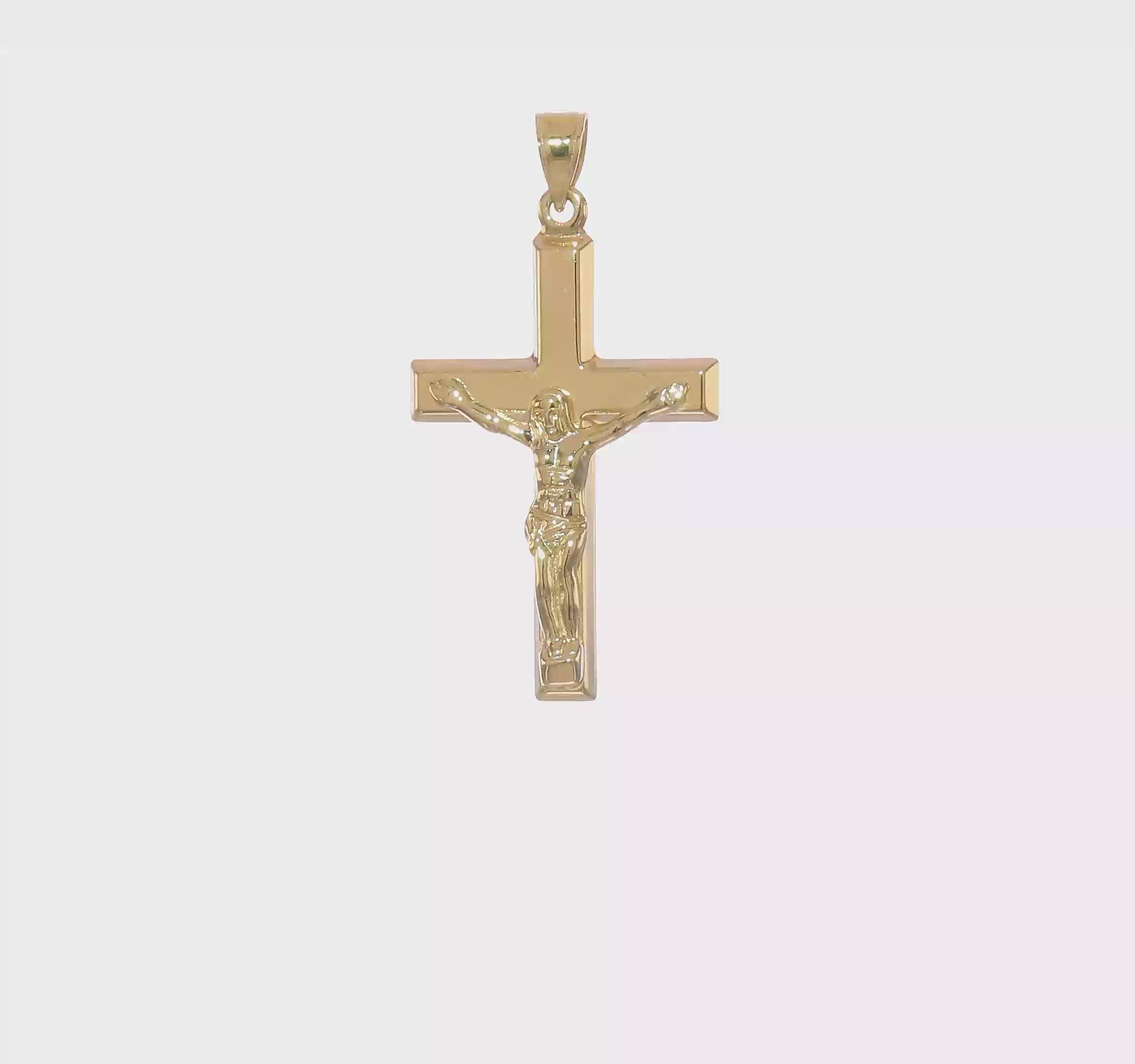 14k Yellow Gold High Polished Crucifix Jesus Pendant, 40x21mm