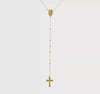14K Yellow Gold Religious Rosary Y-Necklace with Cross and Beaded Chain, 19.5 Inches