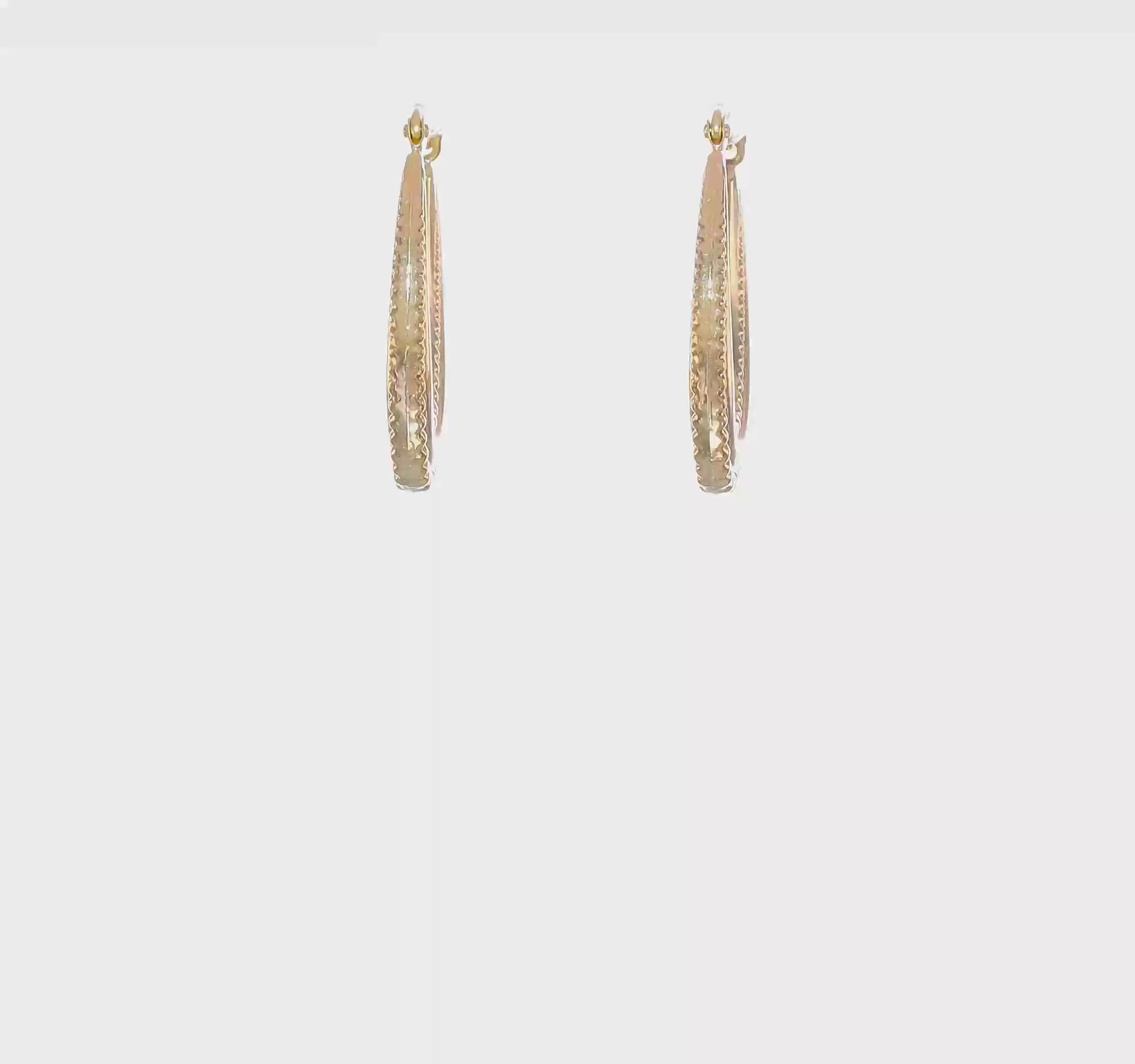 14K Yellow Gold Textured Oval Hoop Earrings, 25x17mm