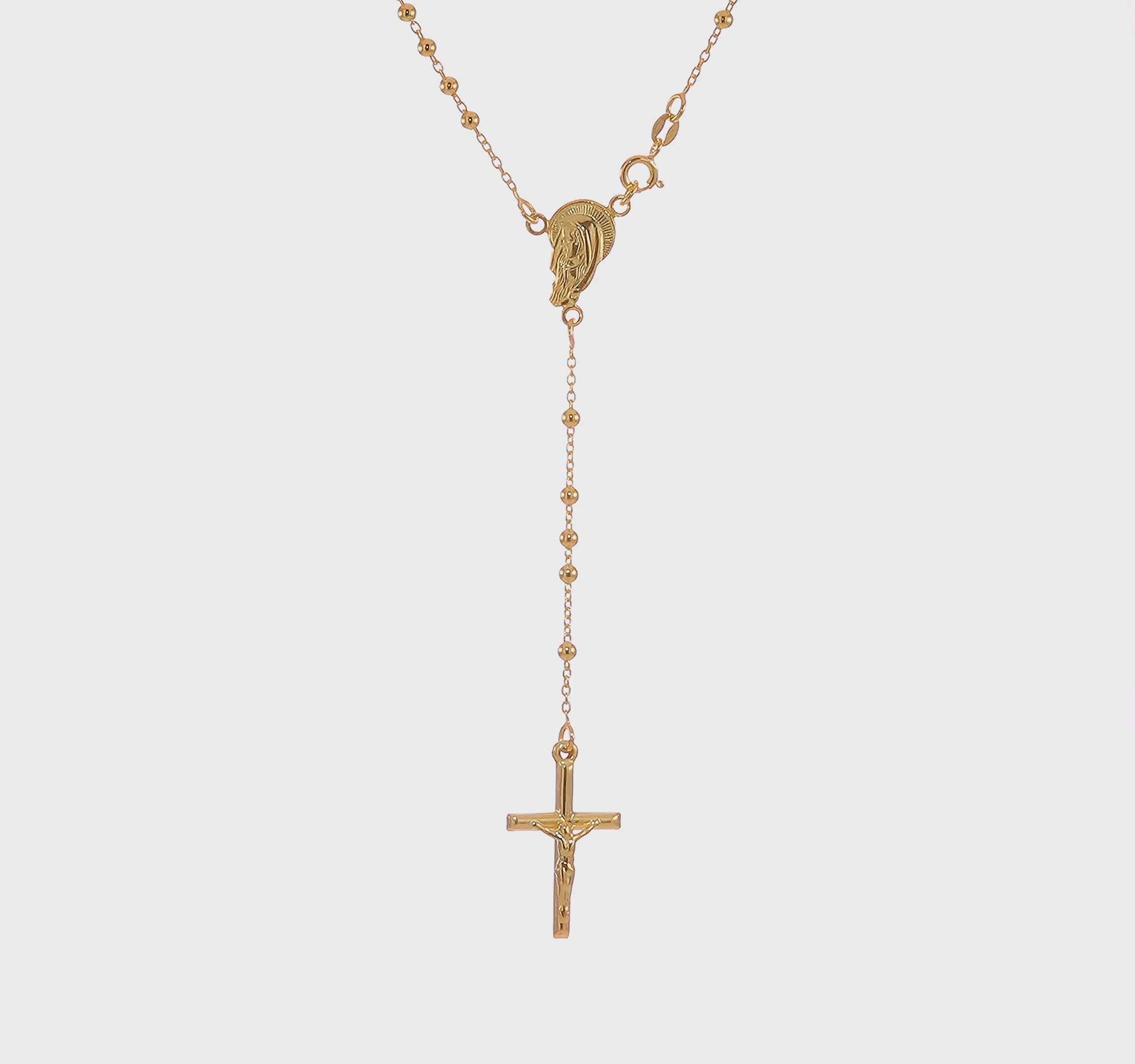 Sterling Silver Gold Plated Religious Rosary Cross Necklace, 18 inch