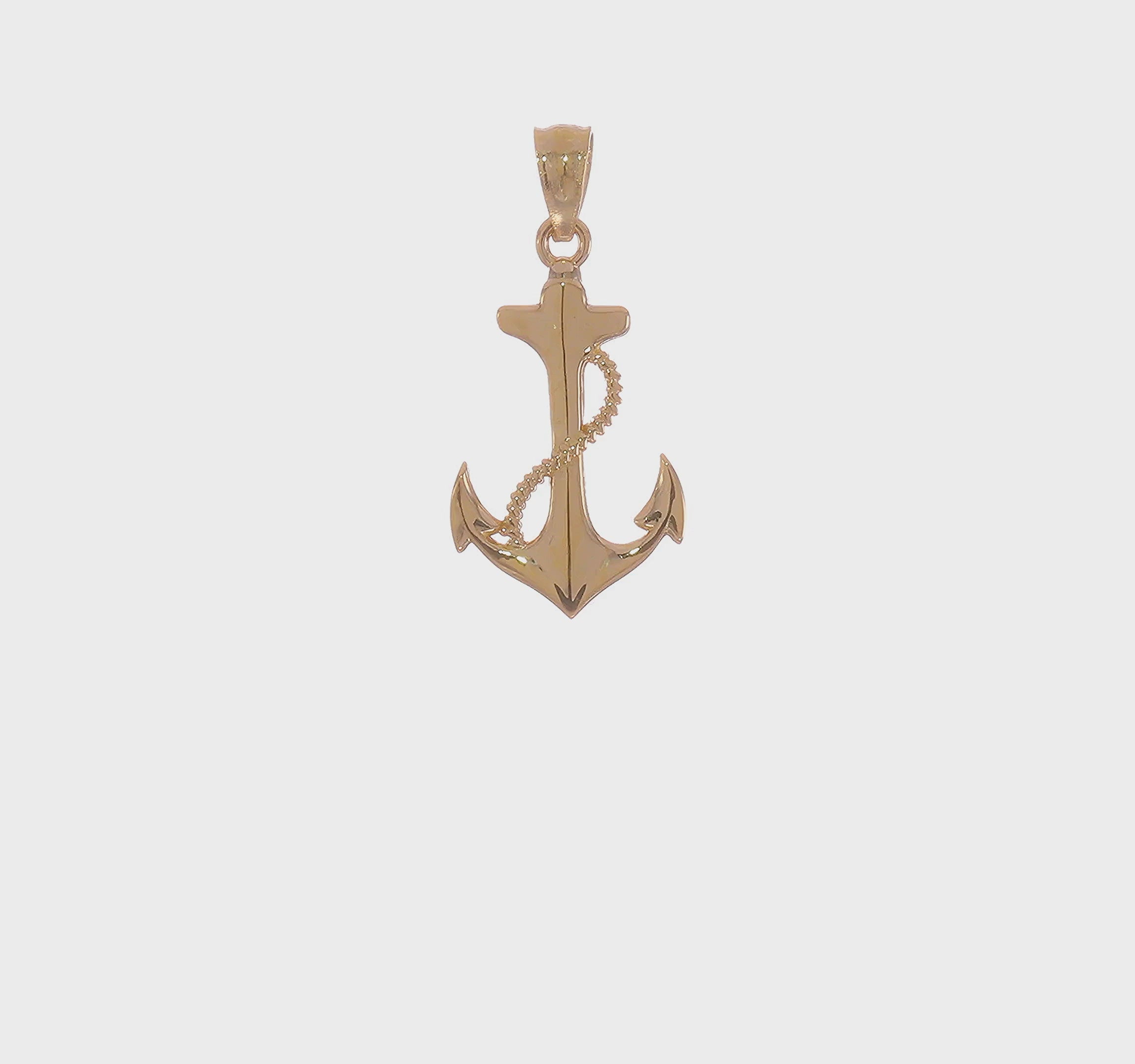 14k Yellow Solid Gold Anchor Pendant, 22x12mm