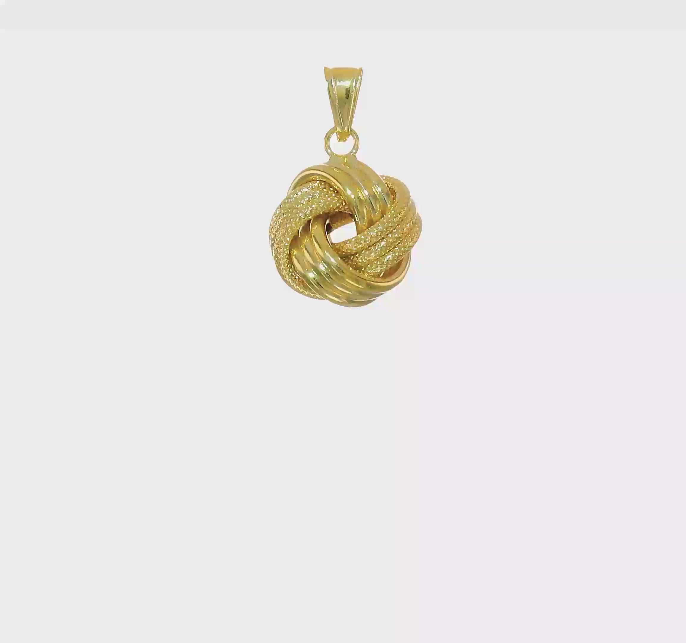 10K Yellow Gold Love Knot Pendant, Textured Design, 16mm