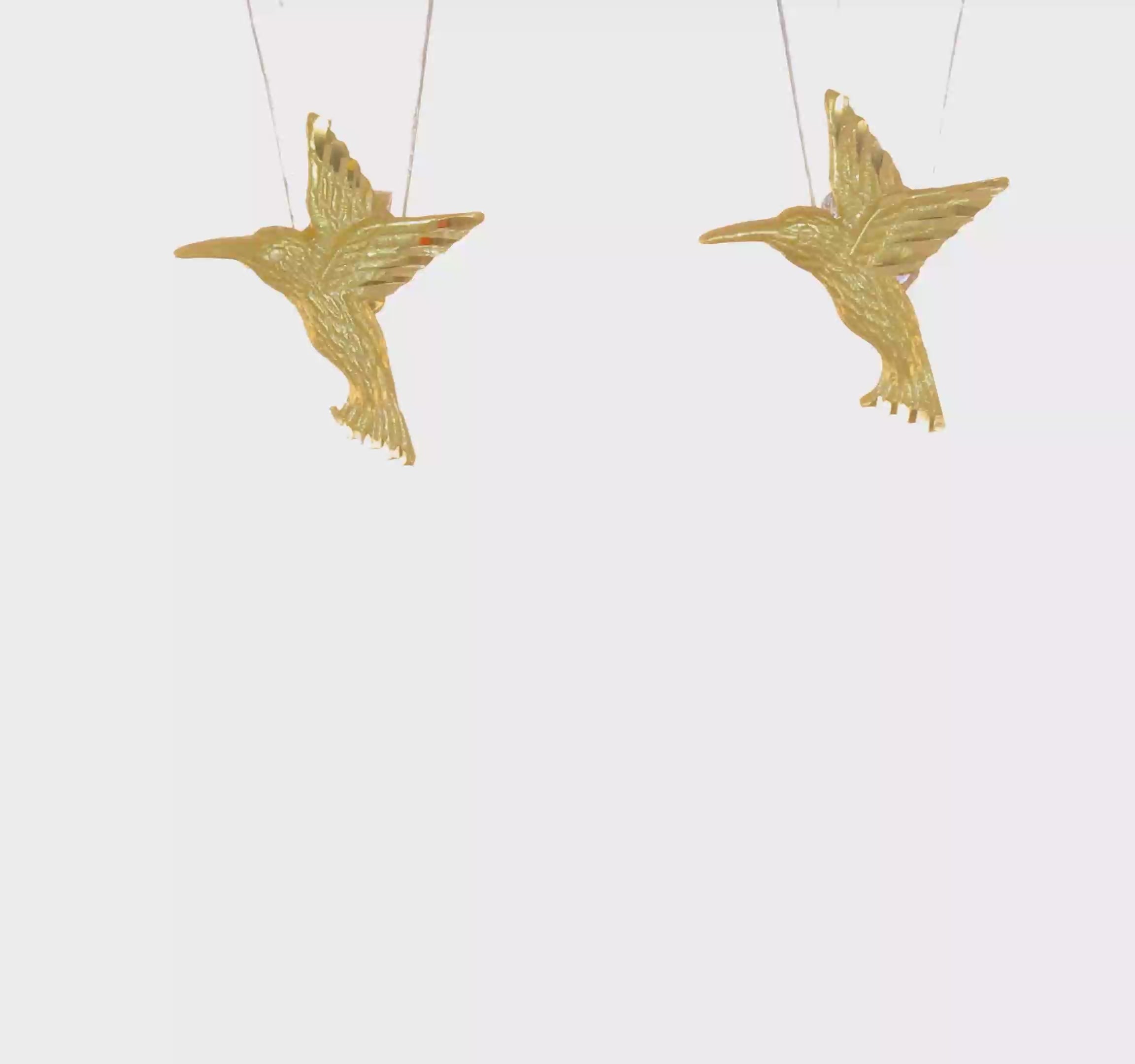 14k Real Gold Hummingbird Stud Earrings, 14mm