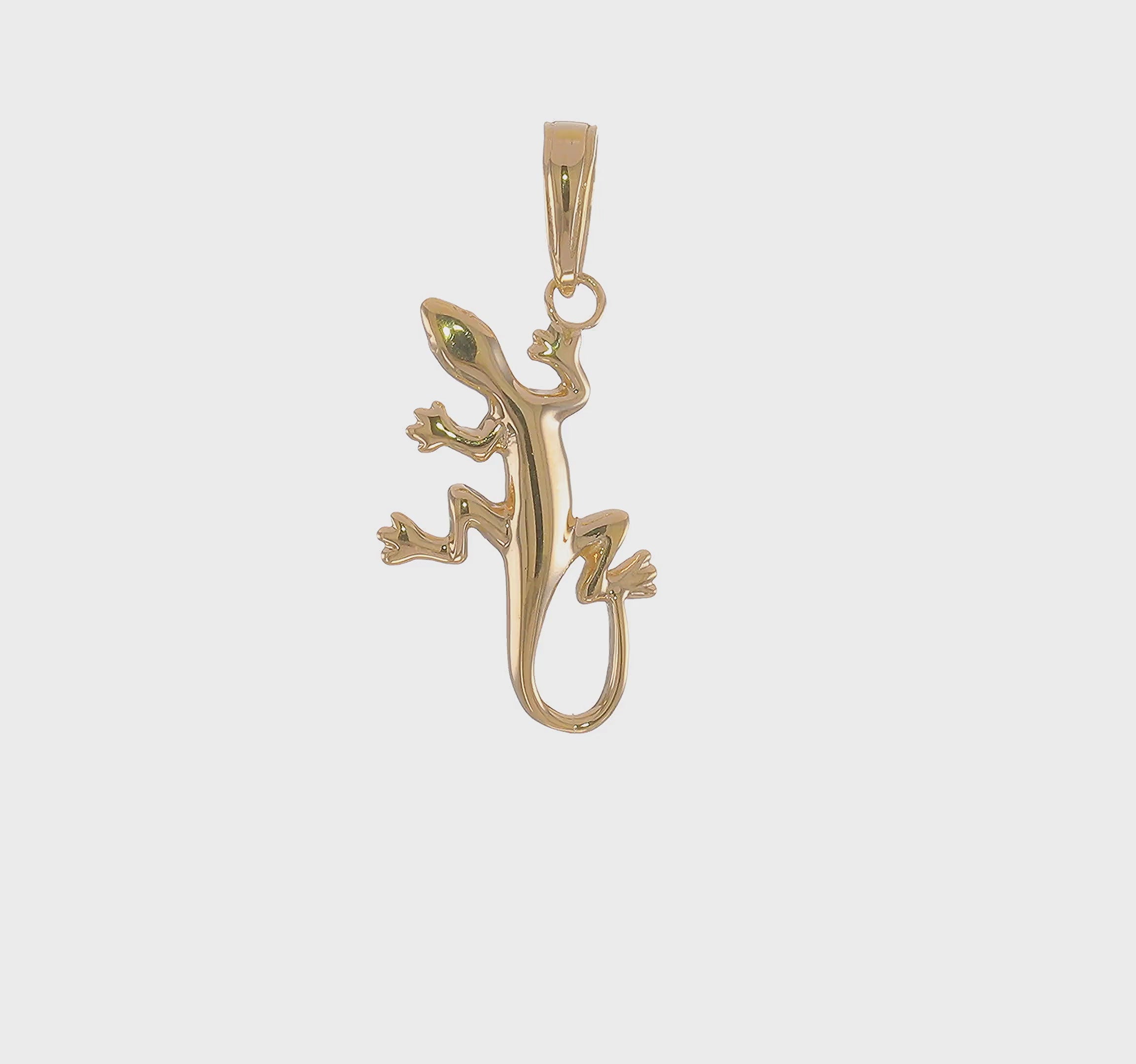 14k Yellow Gold High Polished Gecko Pendant Charm, 17x15