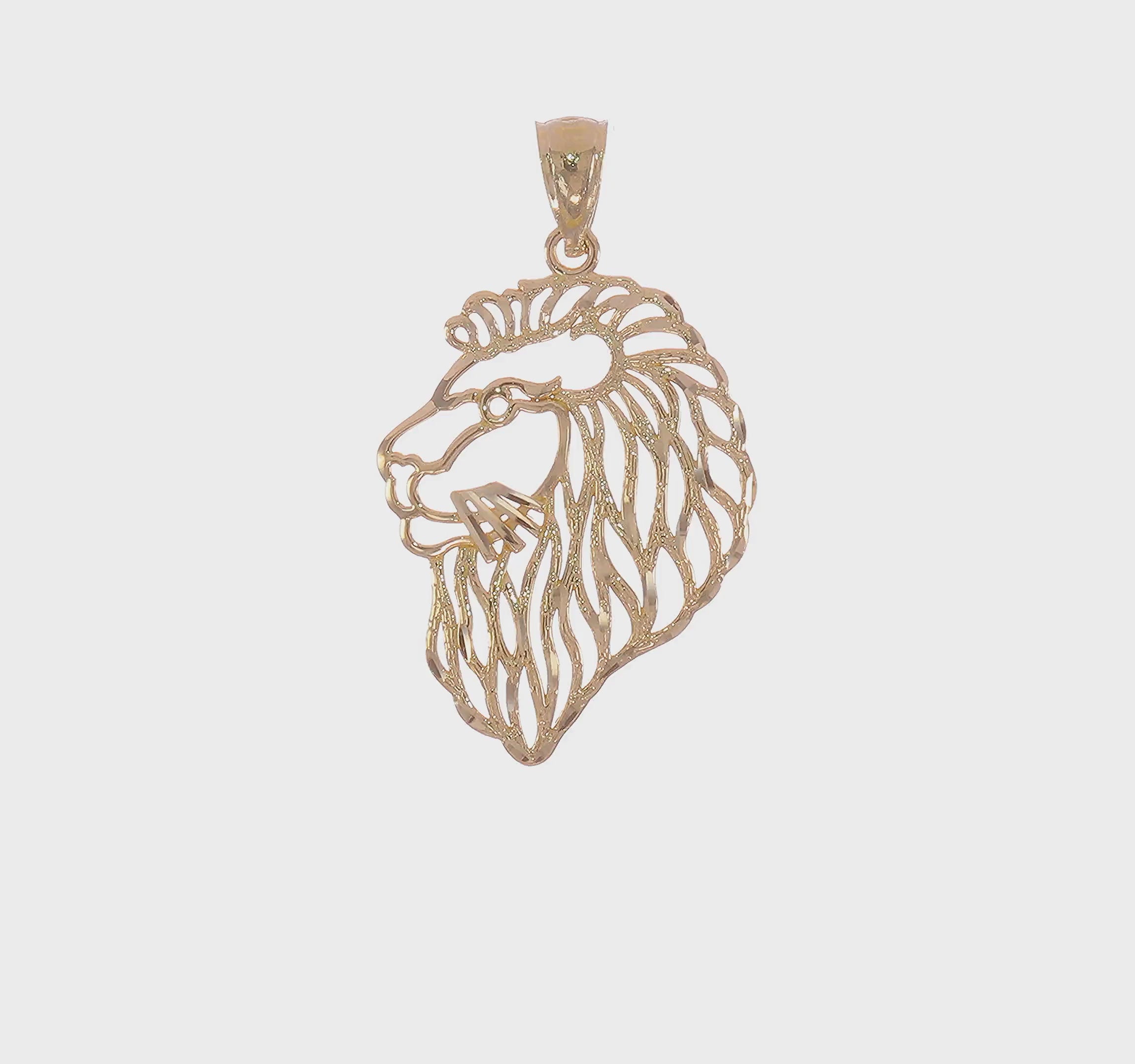 14k Yellow Gold Diamond-Cut Lion Head Pendant, 23x17mm