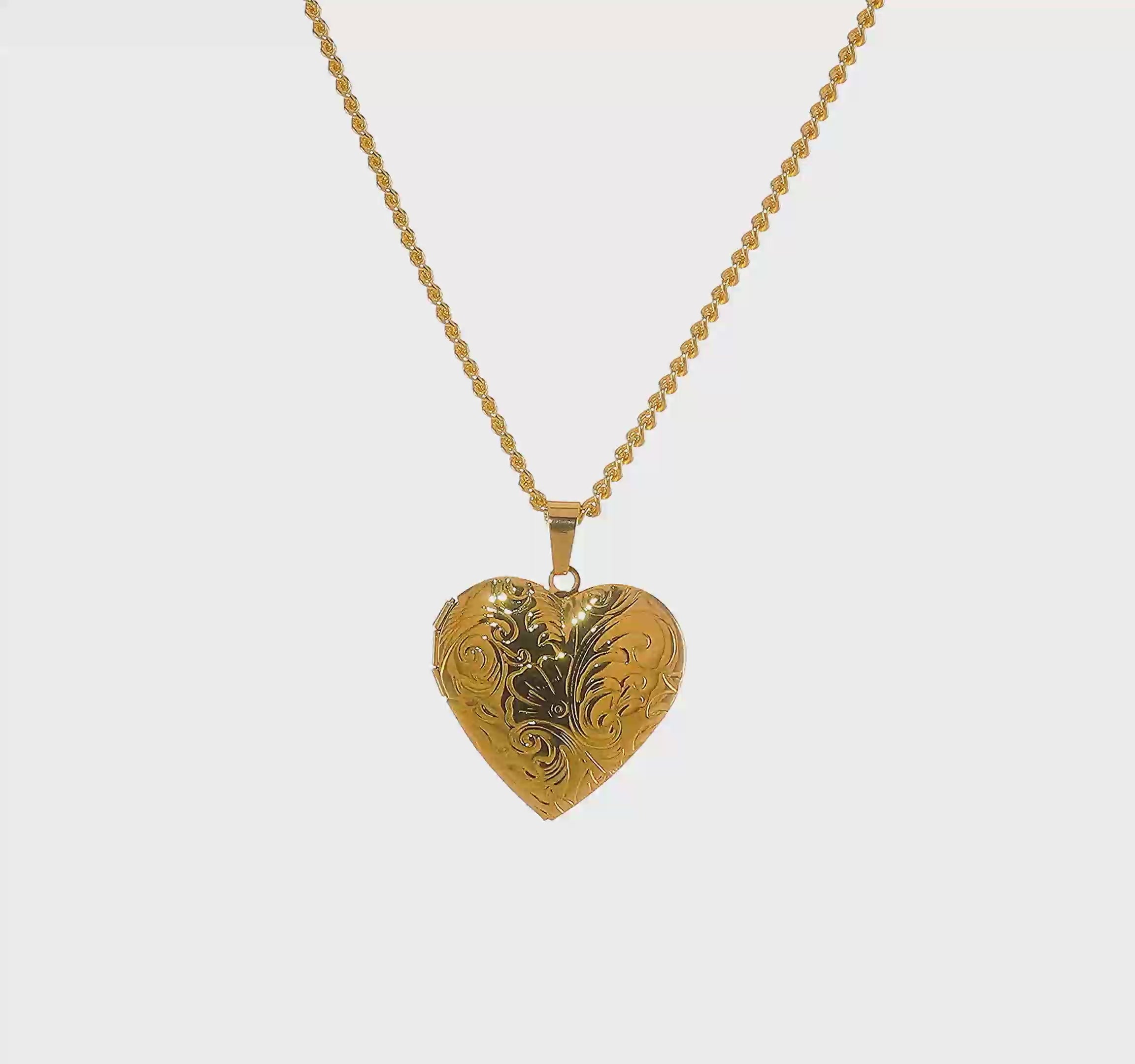 Yellow Heart Locket Pendant on a 24 inch Curb Chain Necklace