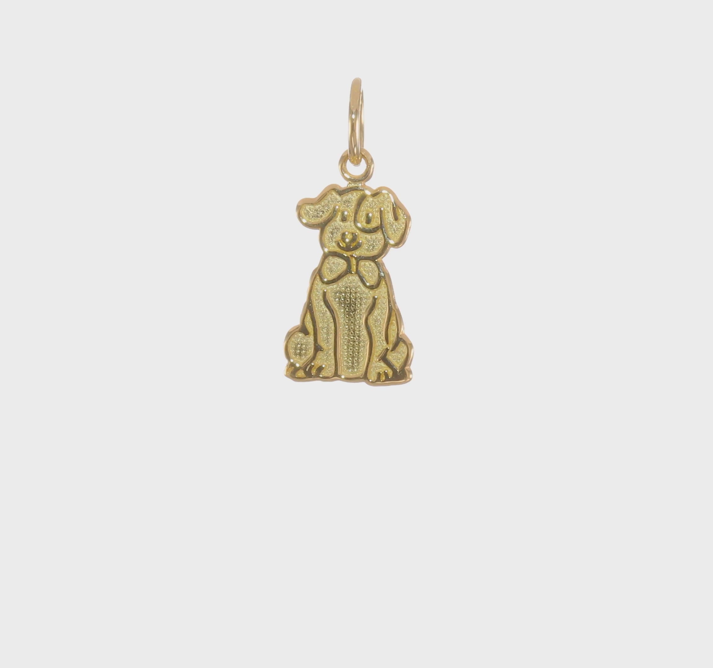 14k Yellow Gold Dog Puppy Charm Pendant, 21x10mm