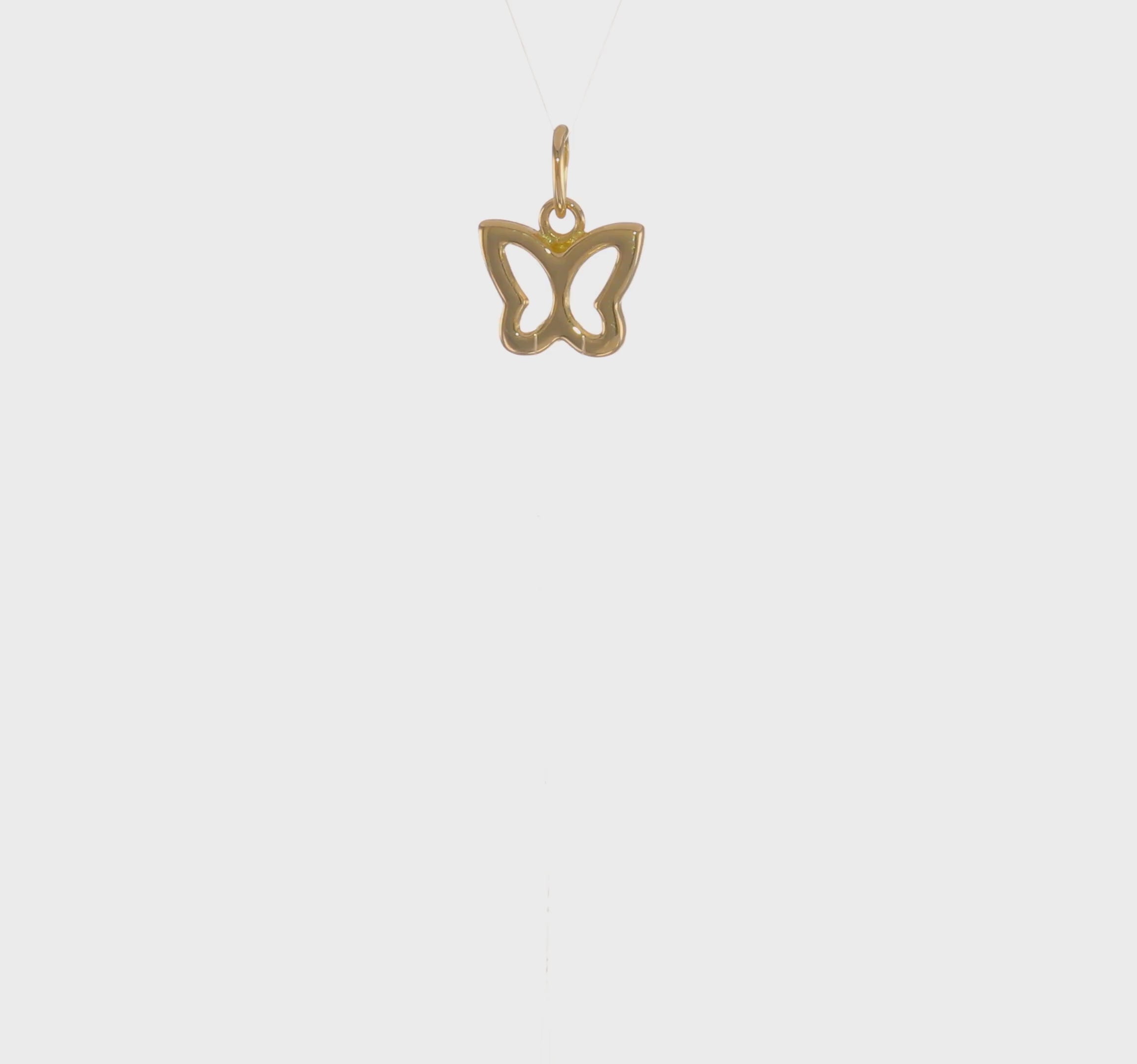 14k Yellow Gold Minimal Butterfly Pendant Charm, 8x8mm
