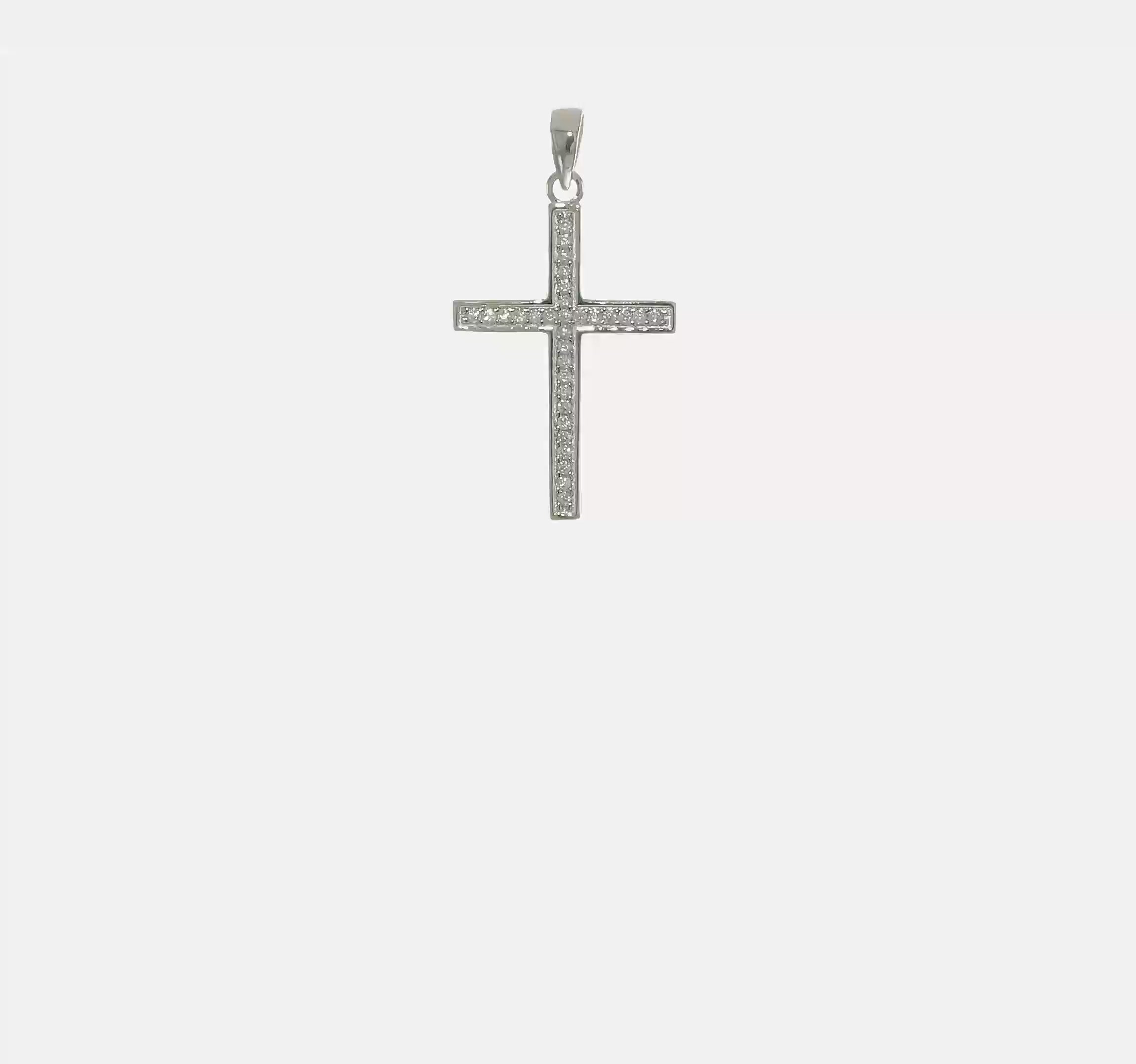 Sterling Silver Rhodium-plated Polished and CZ Latin Cross Pendant