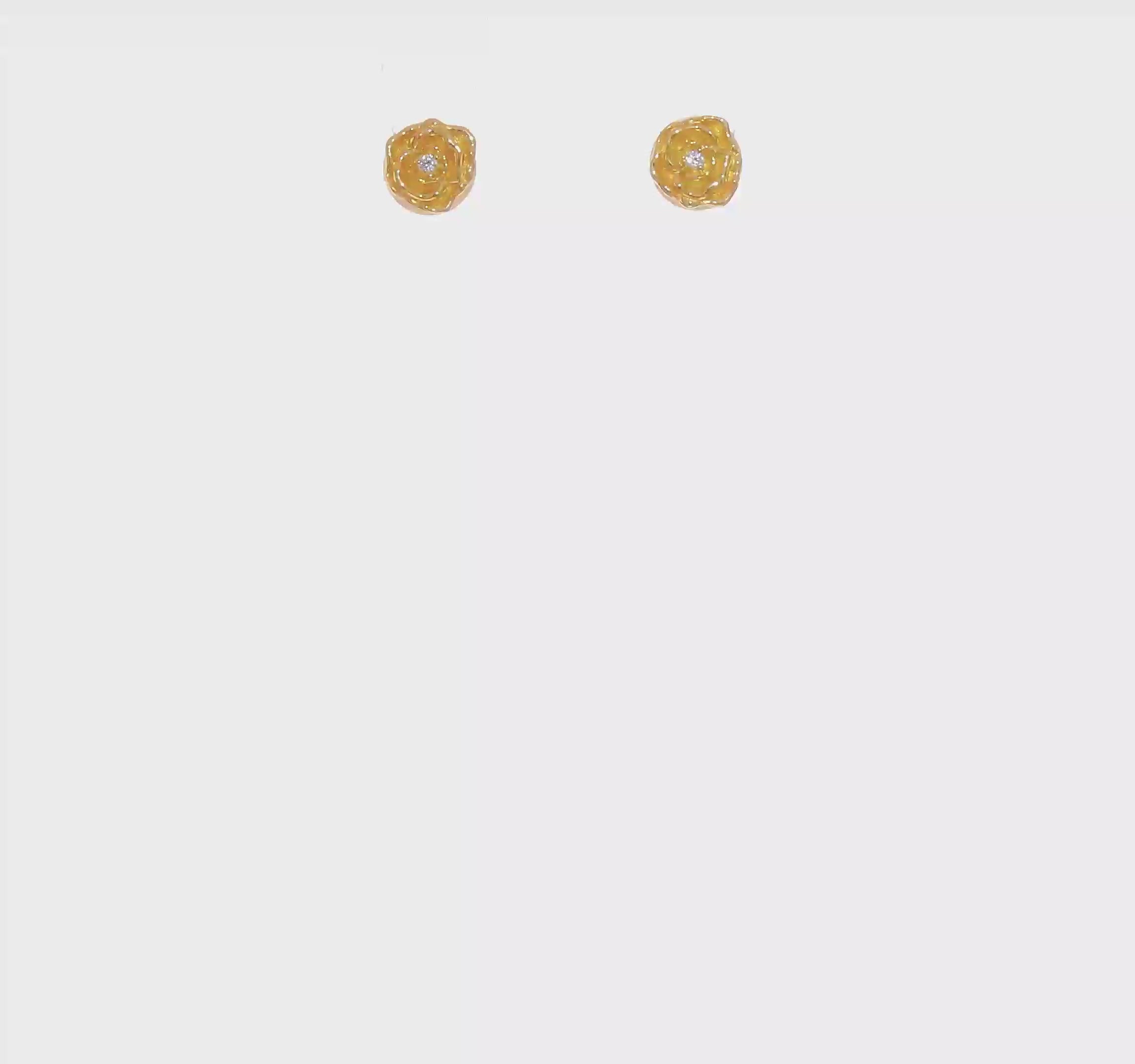 14k Yellow Gold CZ Flower Rose Stud Earrings, 5x5mm