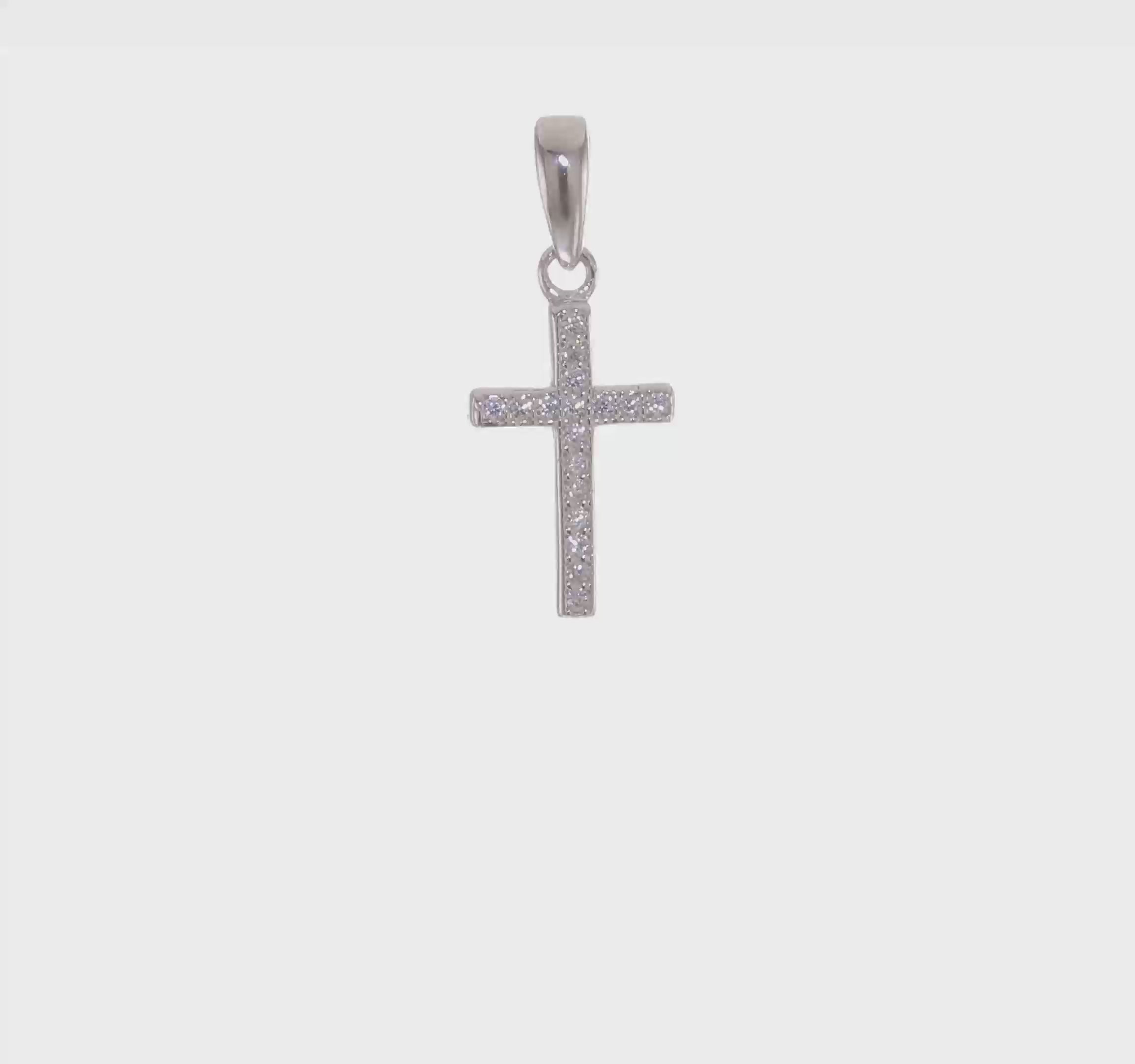 Sterling Silver Rhodium-Plated Cubic Zirconia Cross Pendant, 20mm x 8mm