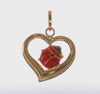 14k Yellow Gold Red and Black Enameled Ladybug in Heart Charm Pendant, 18mm