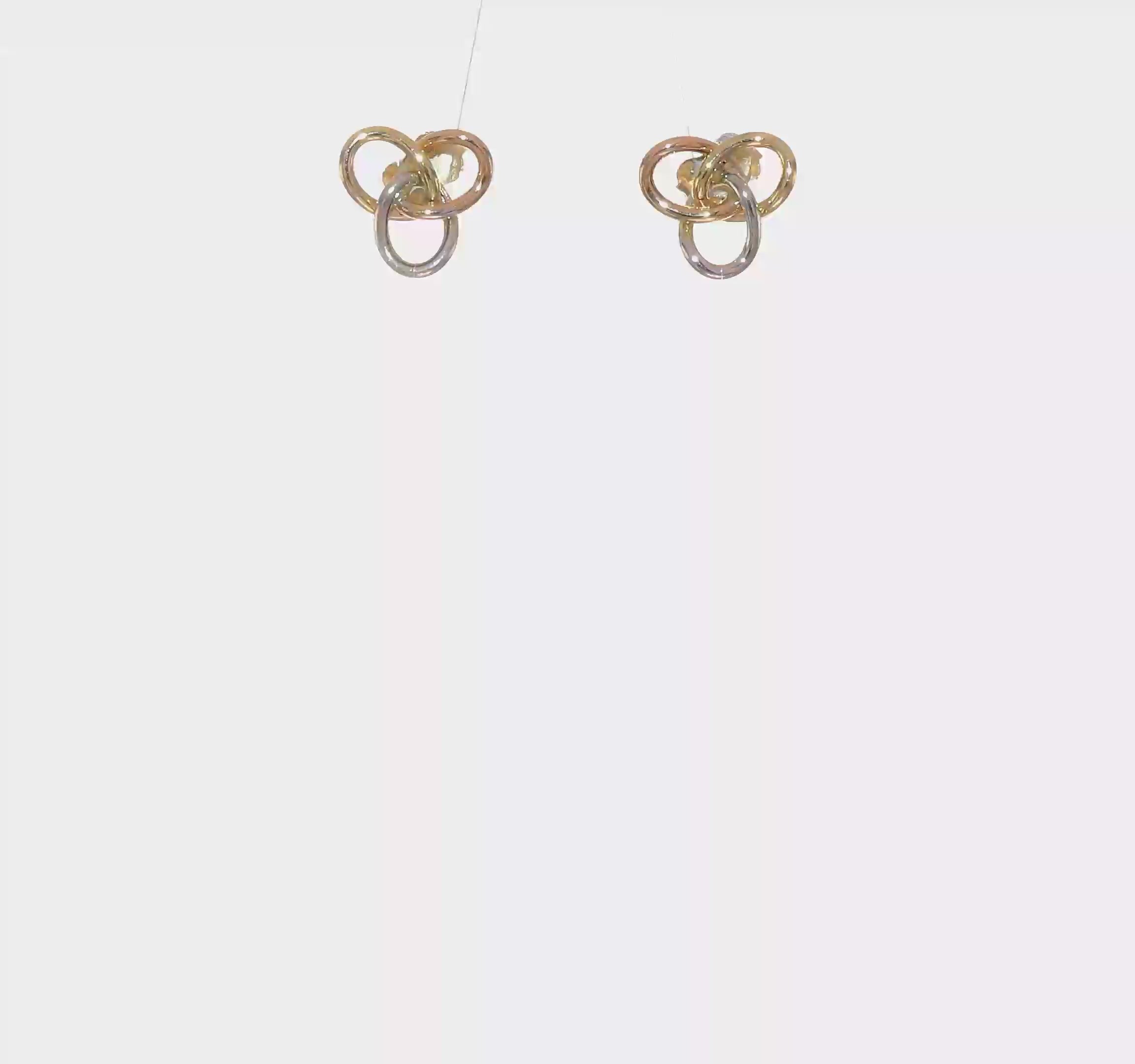 10K Tri color Gold Love knot Stud Post Earrings, 10mm