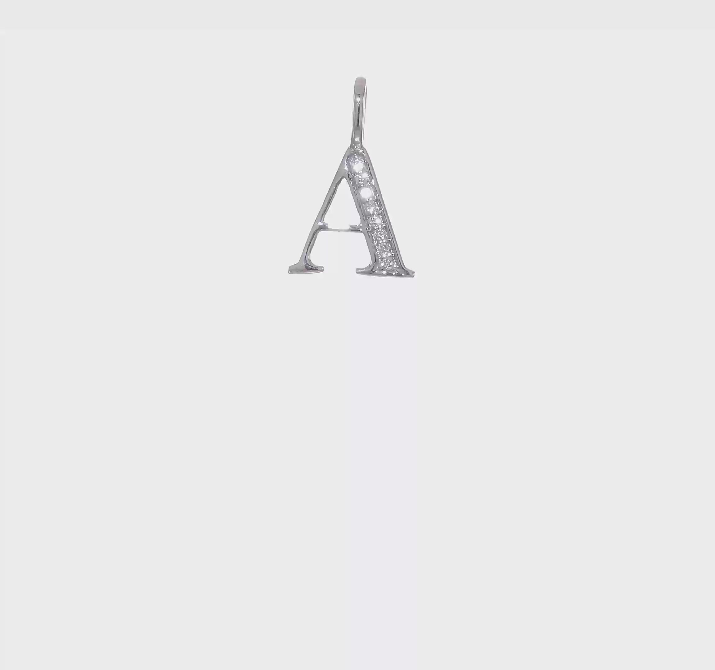 14k White Gold Diamond Block Font Letter Initial Pendant, 15x10mm
