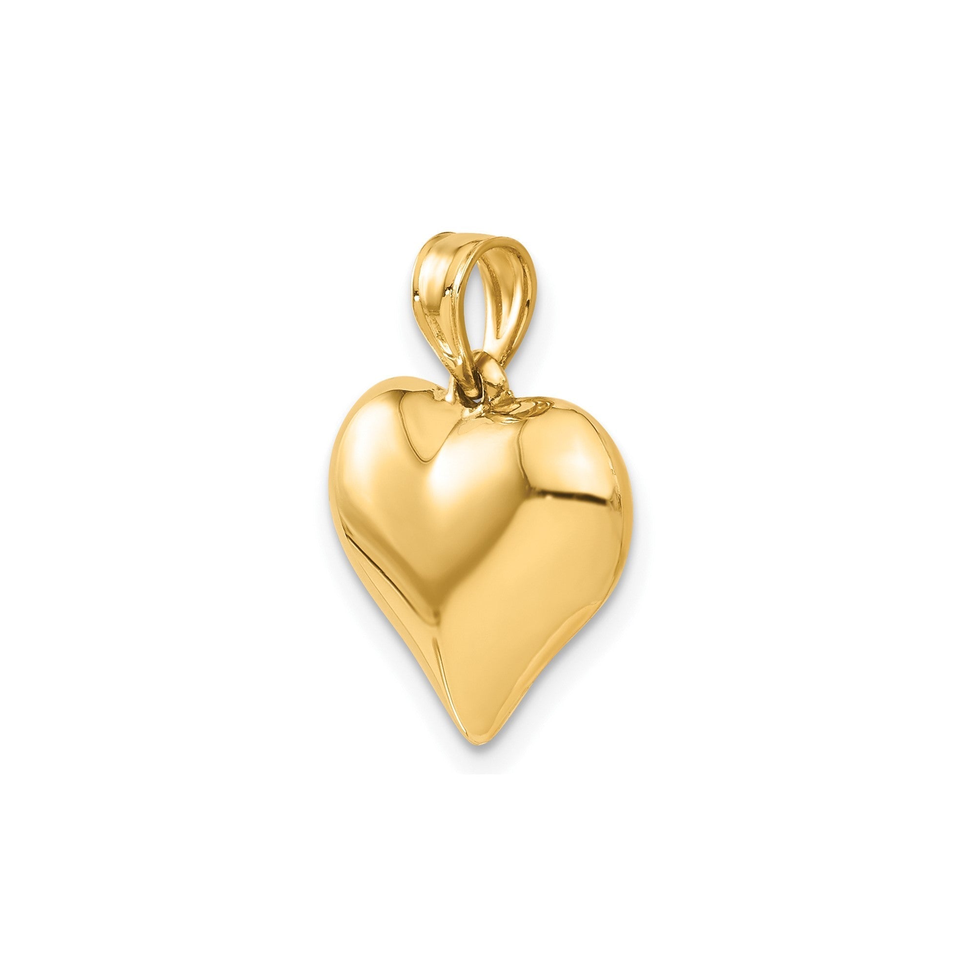 Real 14k Yellow Gold Polished 3 - D Puffed Heart Pendant Charm - JewelryAffairs