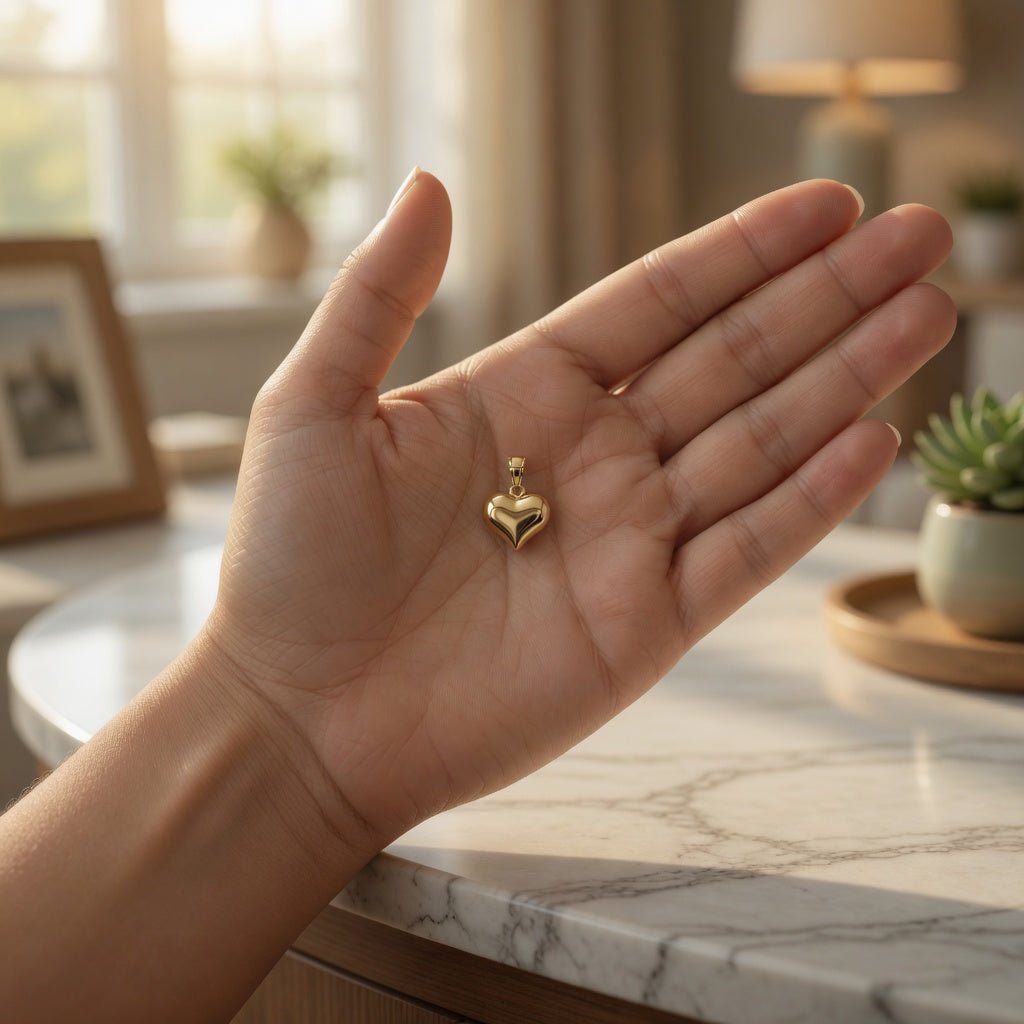 Real 14k Yellow Gold Polished 3 - D Puffed Heart Pendant Charm - JewelryAffairs