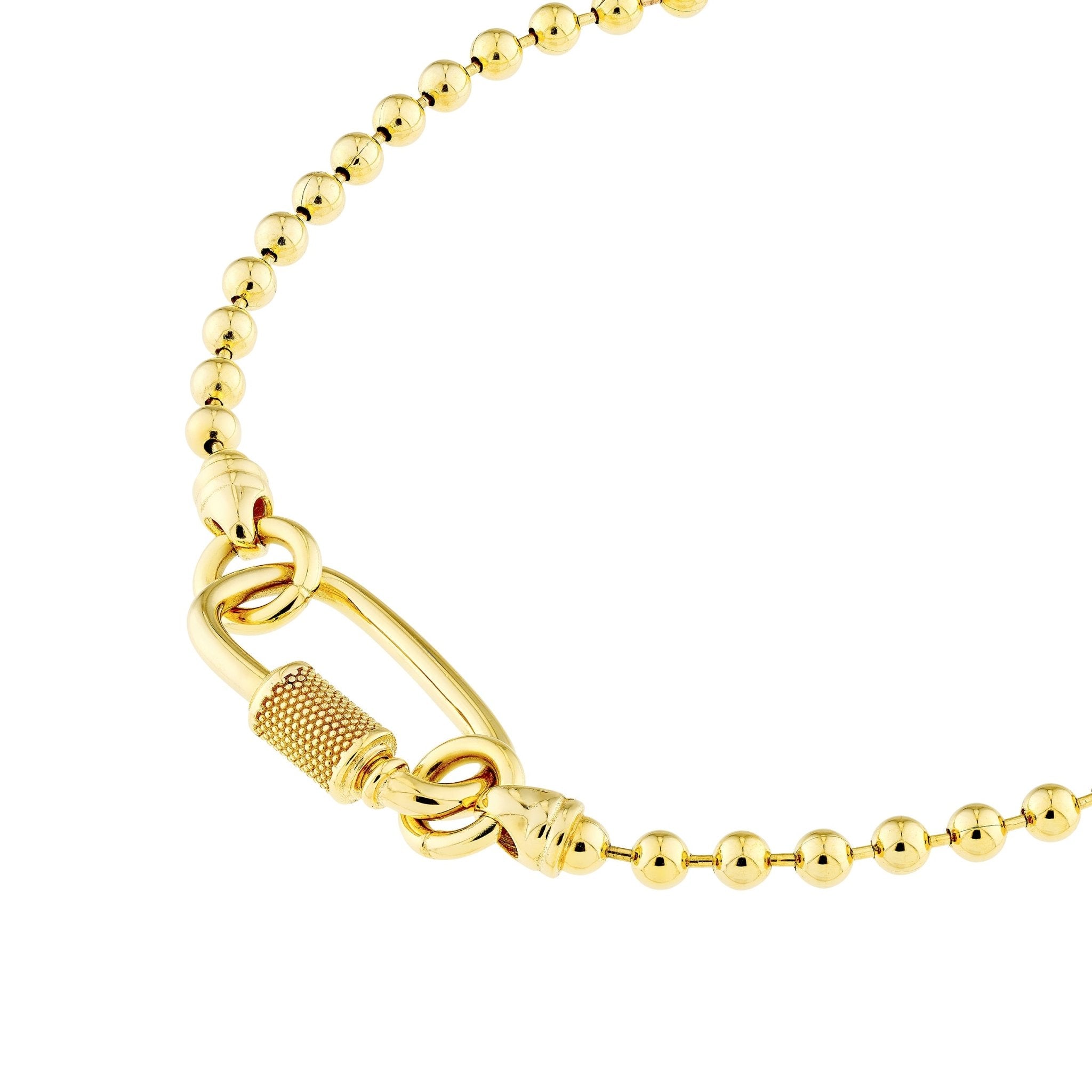 Real 14k Yellow Gold Unisex Oval Twist Barrel Lock Bead Bracelet, 8.5 Inch - JewelryAffairs