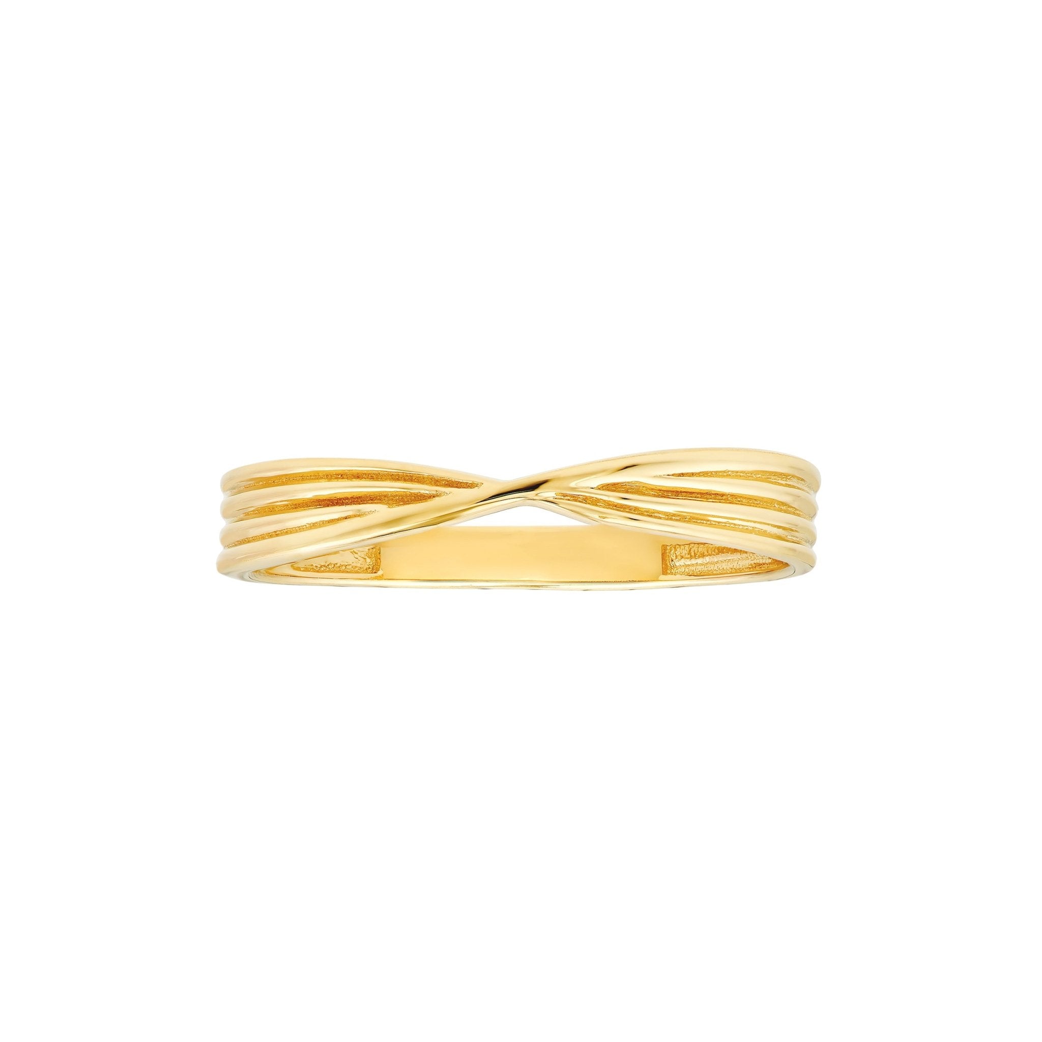 Real Solid 14k Yellow Gold Textured Pinched Band Ring - JewelryAffairs