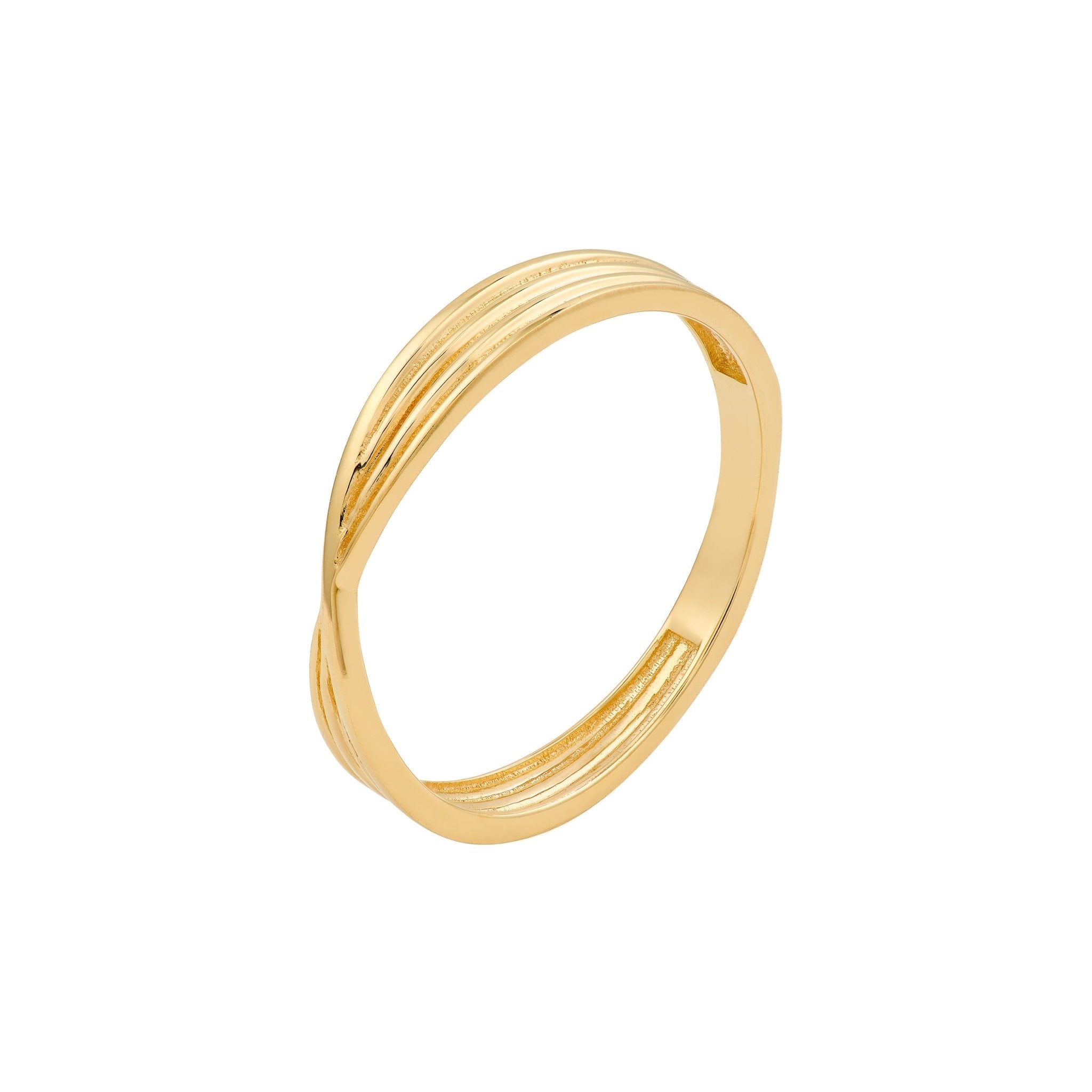 Real Solid 14k Yellow Gold Textured Pinched Band Ring - JewelryAffairs