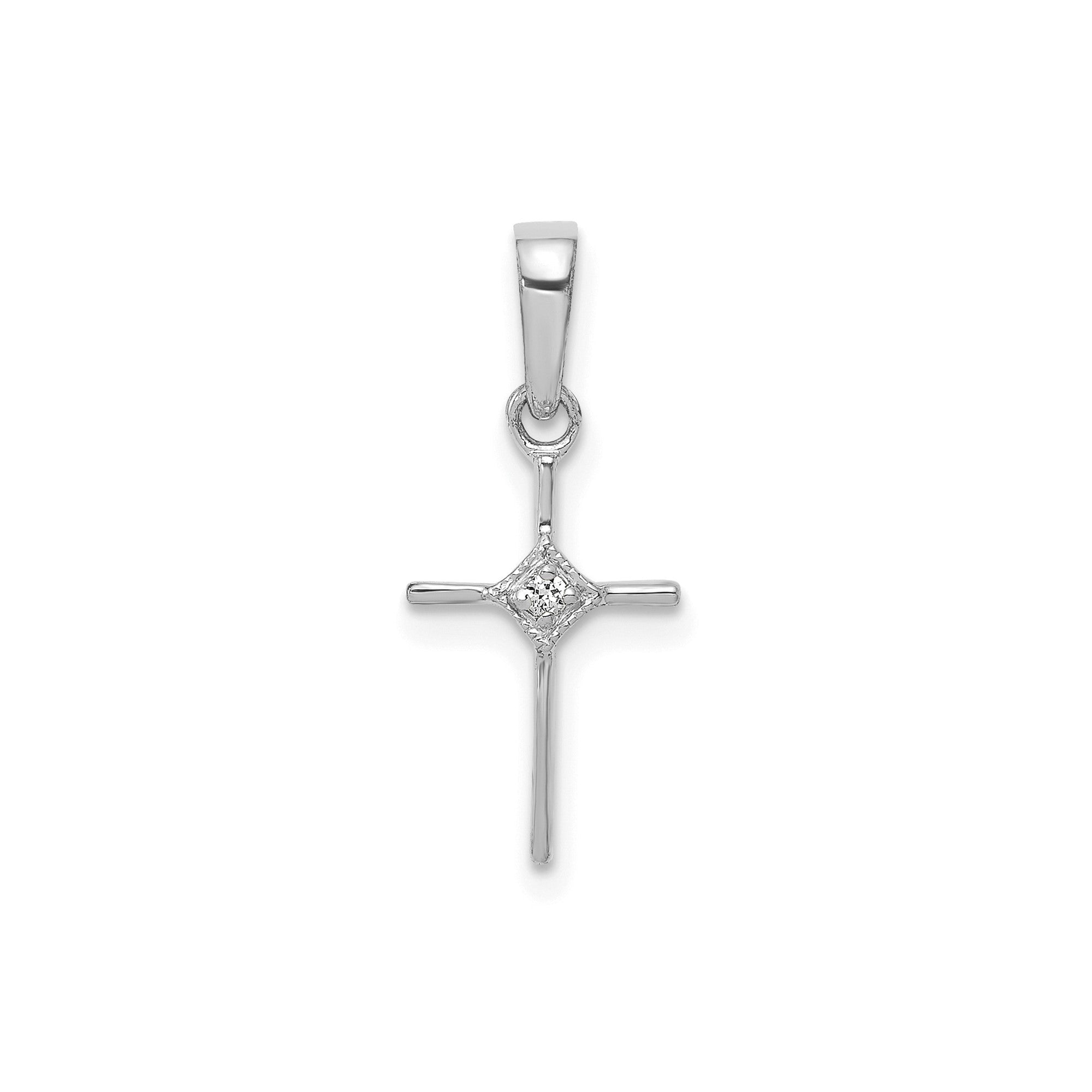 Real Solid Gold Diamond religious Cross Pendant, 20x8mm