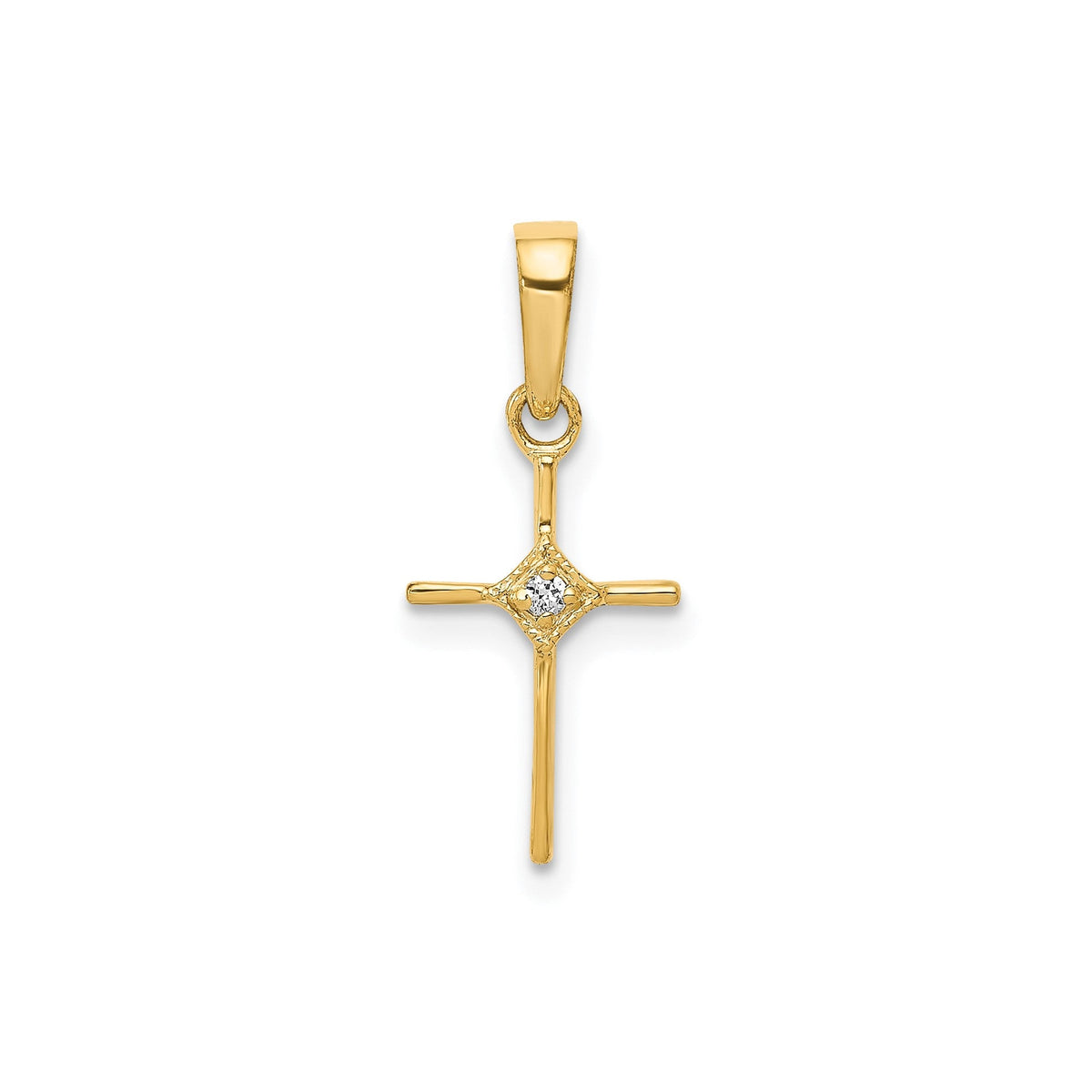 Real Solid Gold Diamond religious Cross Pendant, 20x8mm