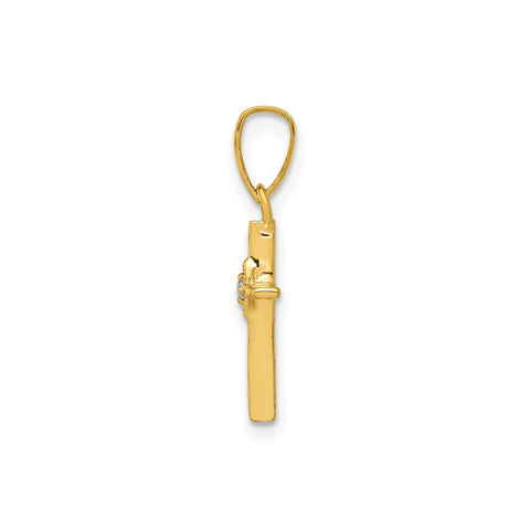 Real Solid Gold Diamond religious Cross Pendant, 20x8mm