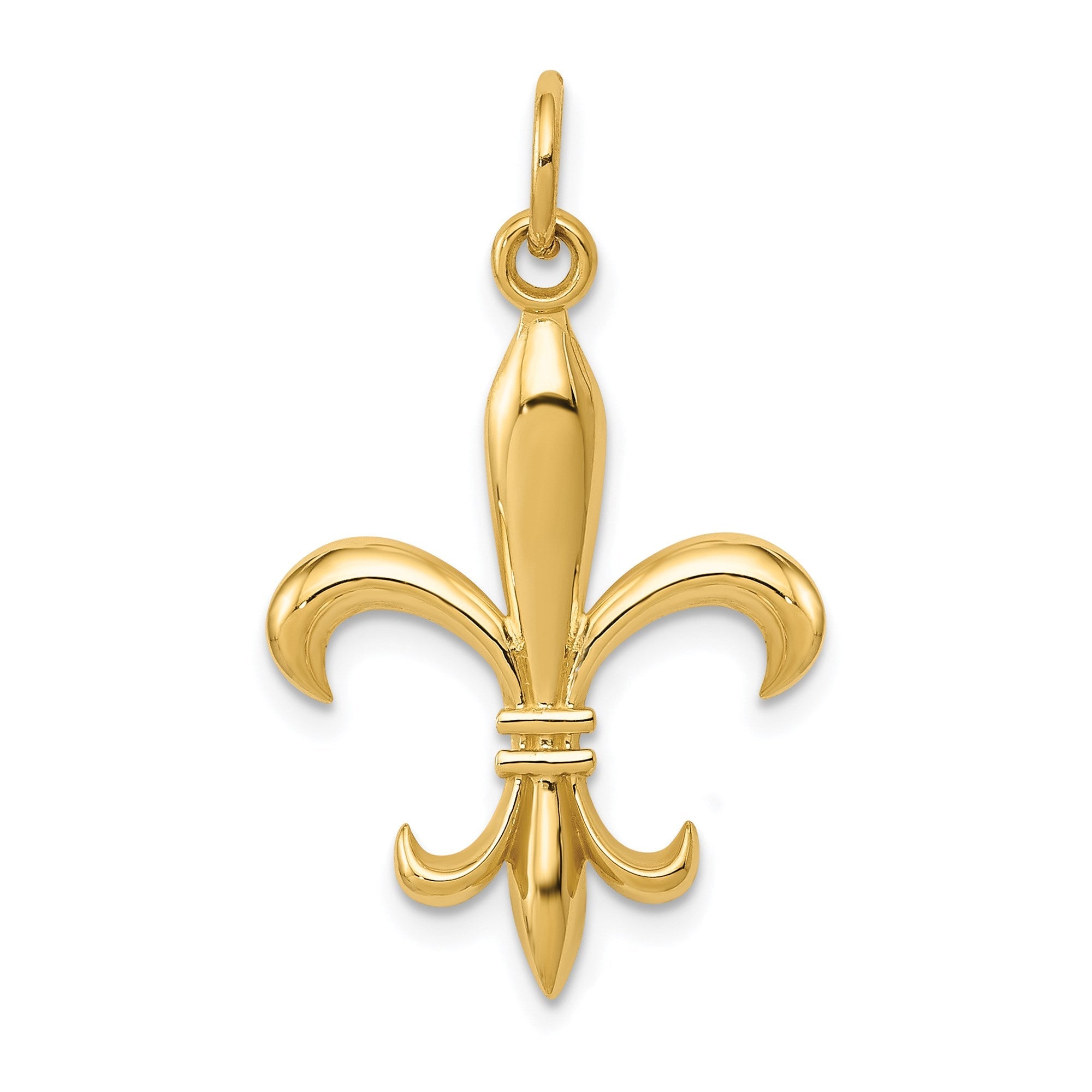 Real Solid Yellow and White Gold Polished Flue de lis Pendant Charm - JewelryAffairs