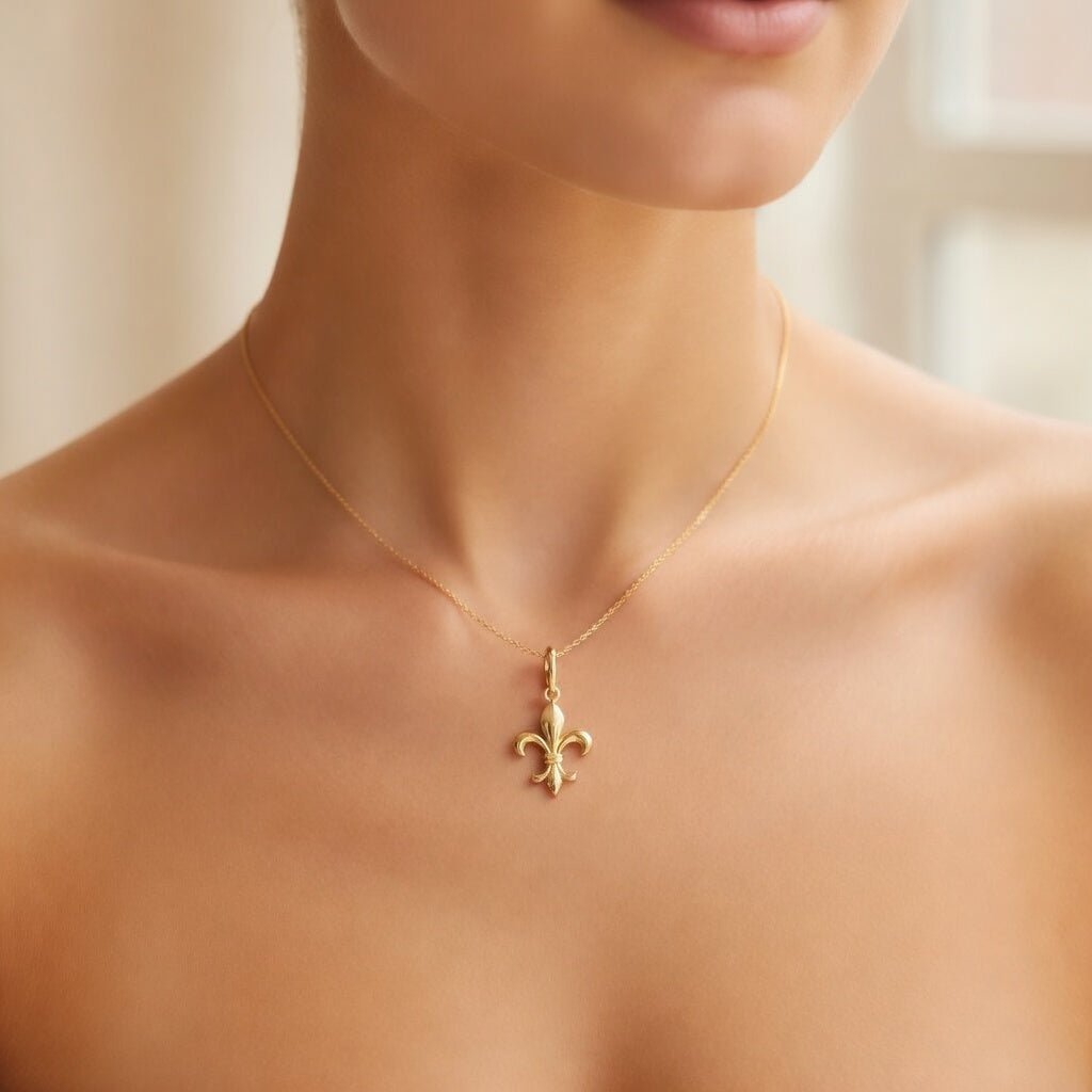 Real Solid Yellow and White Gold Polished Flue de lis Pendant Charm - JewelryAffairs